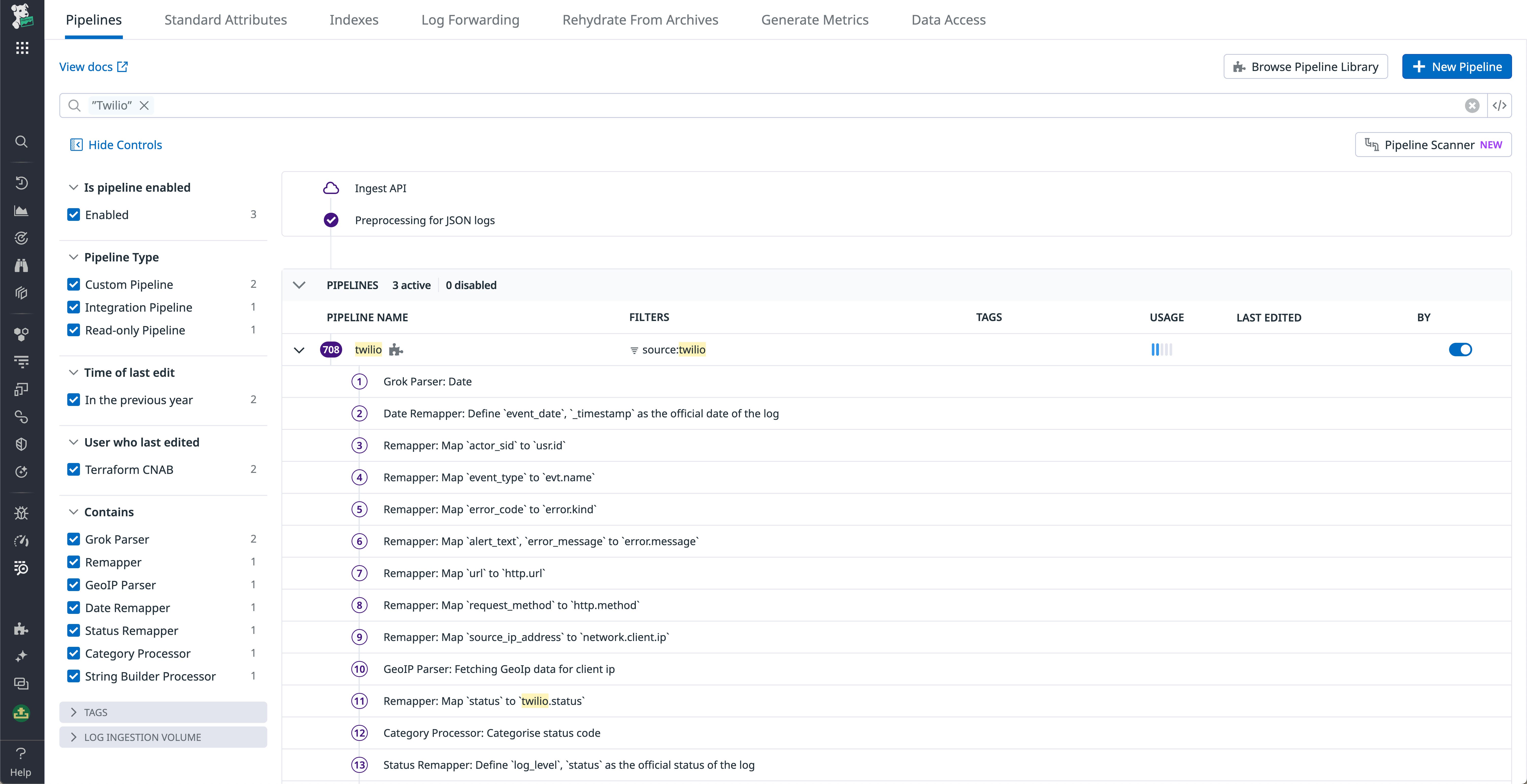 The out-of-the-box Twilio log processing pipeline The out-of-the-box Twilio log processing pipeline