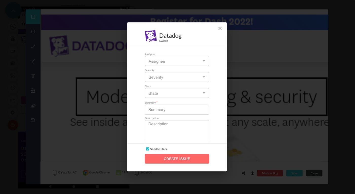 Mark bugs in the LambdaTest editor to send as incidents to Datadog. Mark bugs in the LambdaTest editor to send as incidents to Datadog.