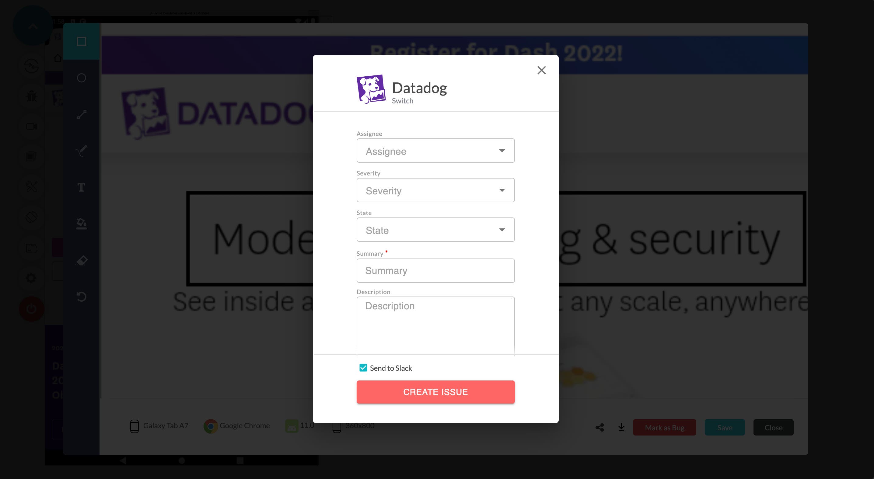 Mark bugs in the LambdaTest editor to send as incidents to Datadog. Mark bugs in the LambdaTest editor to send as incidents to Datadog.