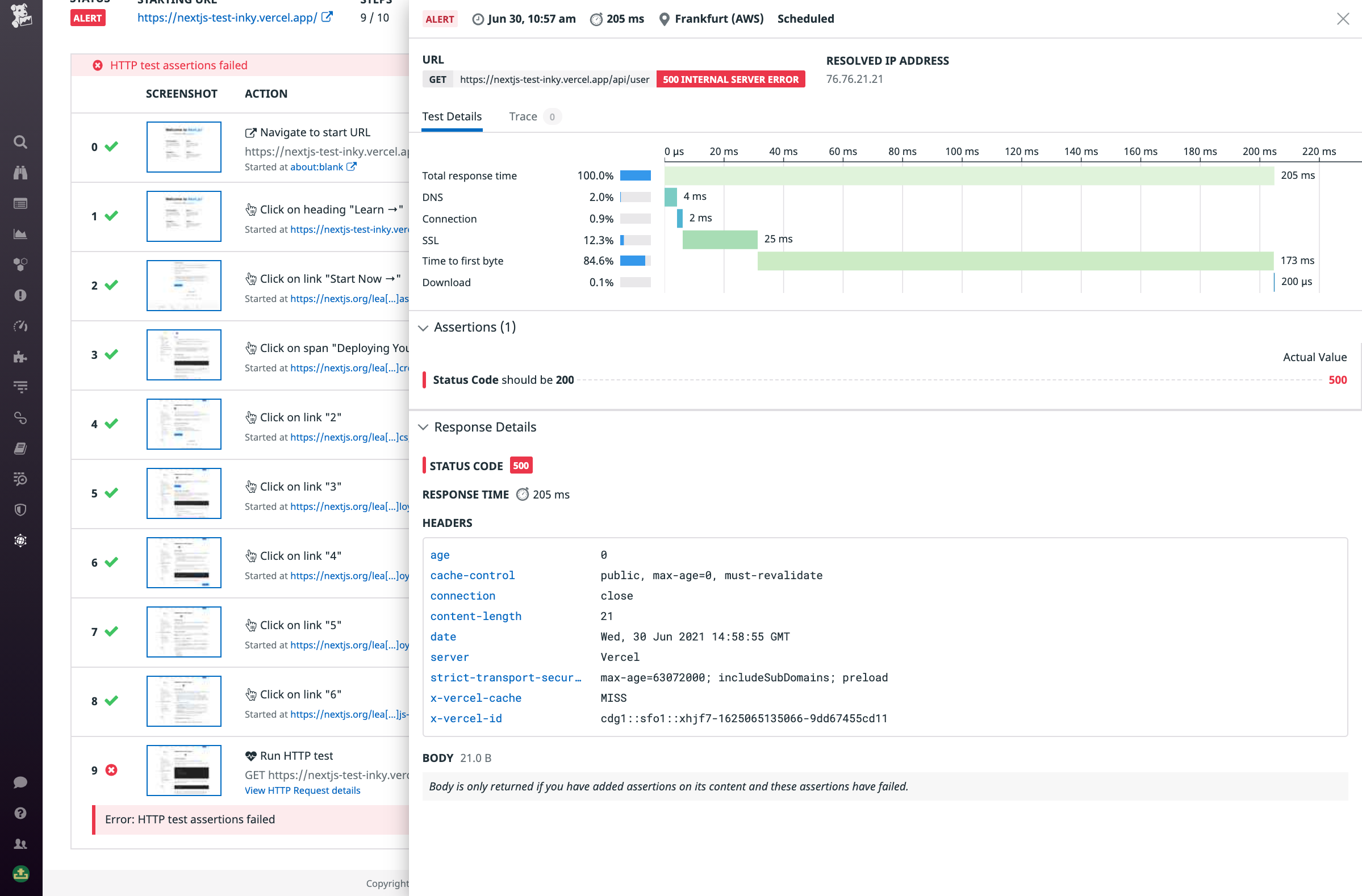 Add an HTTP request step to test your jamstack from end to end.