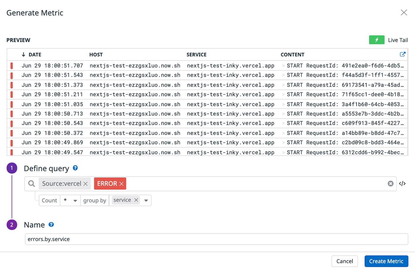 Create a log-based metric to store, visualize, and alert on log insights. Create a log-based metric to store, visualize, and alert on log insights.