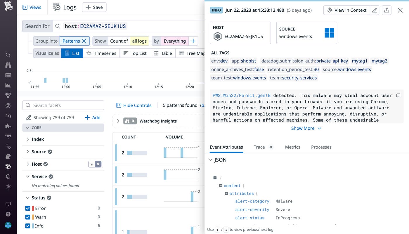 Monitor Windows Defender Antivirus events in Datadog Log Management. Monitor Windows Defender Antivirus events in Datadog Log Management.