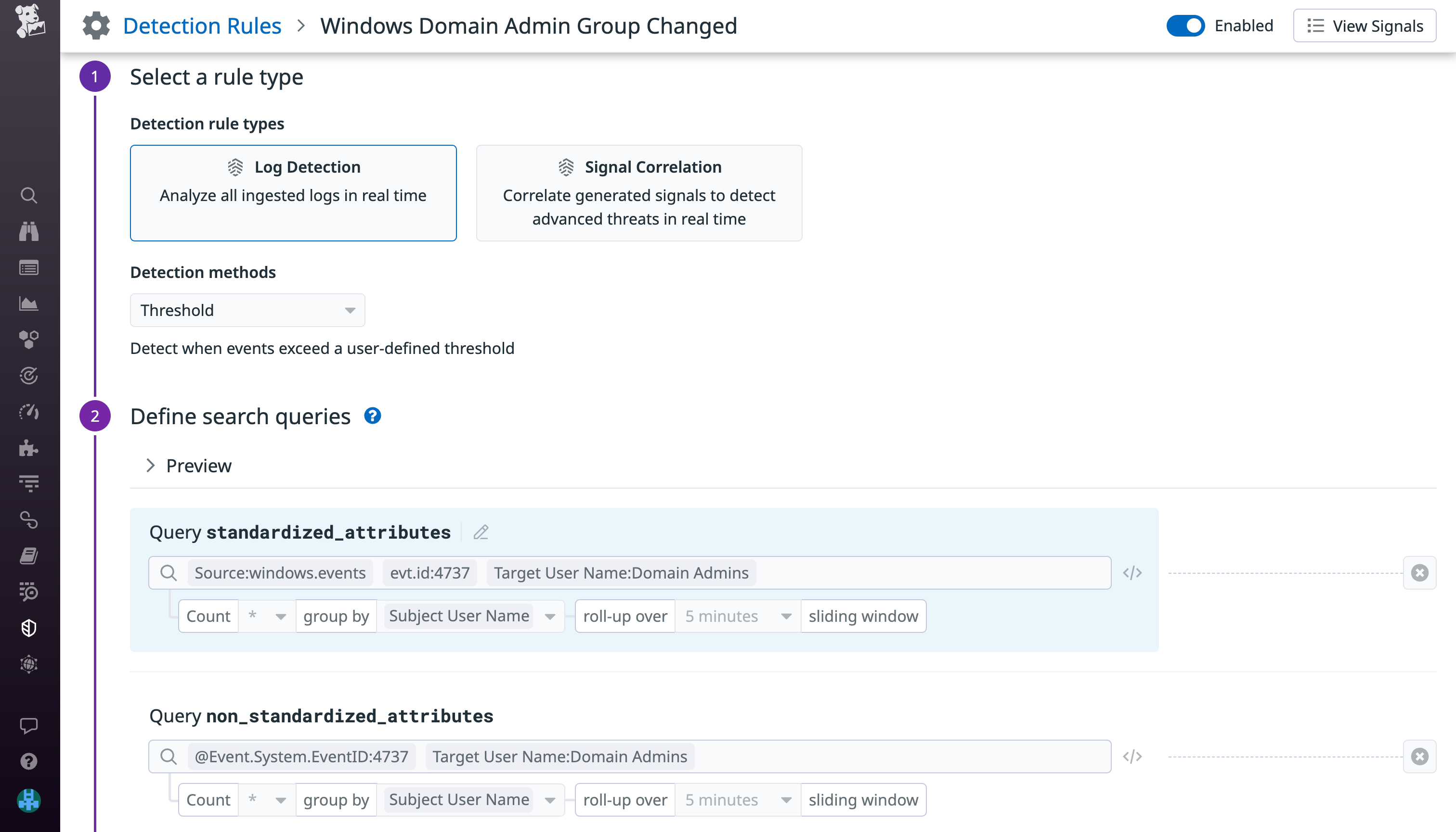 Detect changes to your security groups with Datadog's OOTB detection rules.