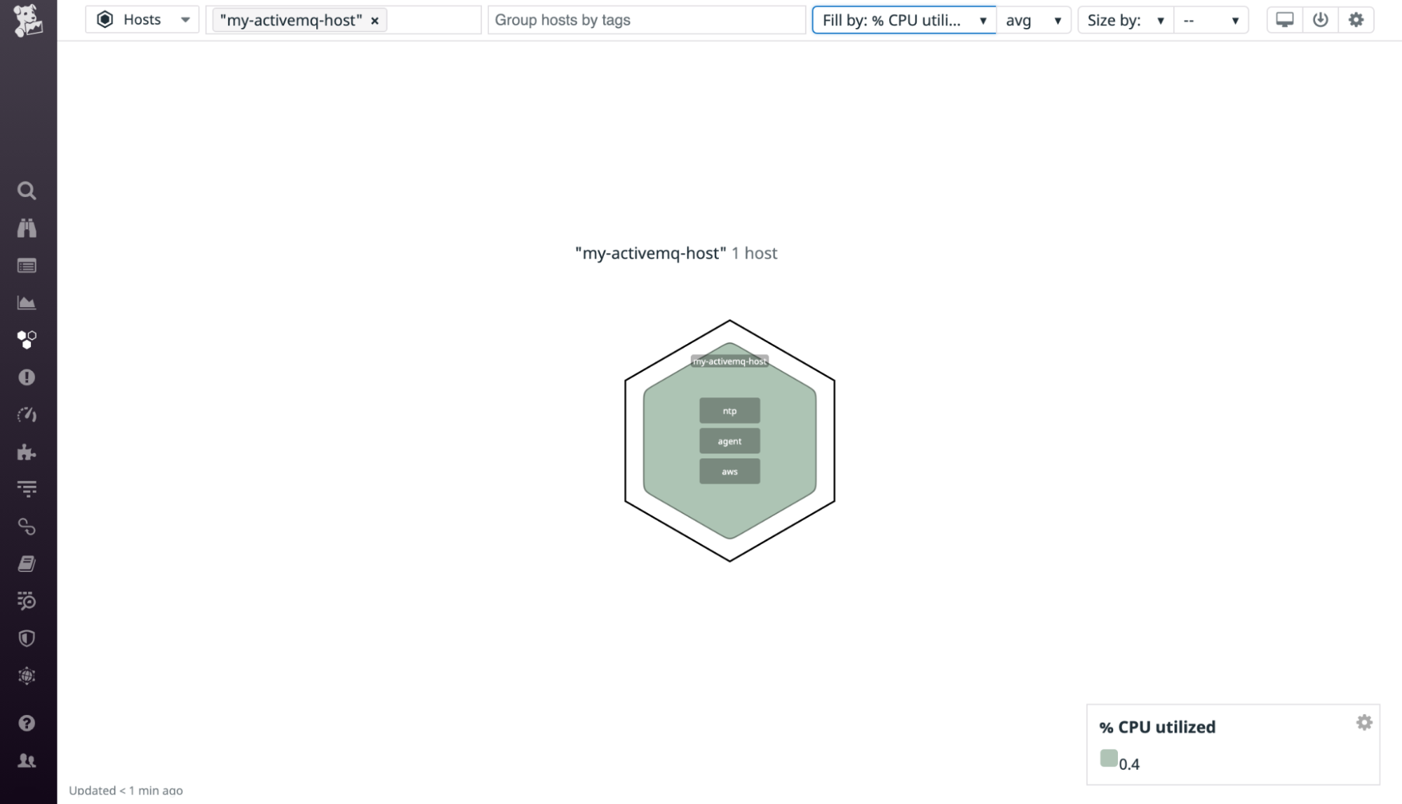 This screenshot shows how your infrastructure list looks when you've used the filter field to identify your ActiveMQ host.