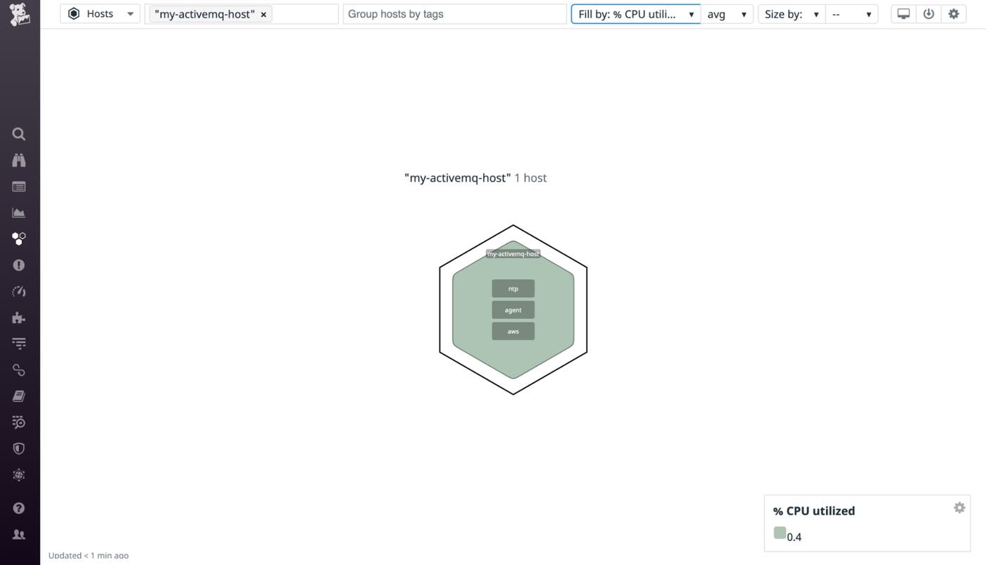This screenshot shows how your infrastructure list looks when you've used the filter field to identify your ActiveMQ host. This screenshot shows how your infrastructure list looks when you've used the filter field to identify your ActiveMQ host.