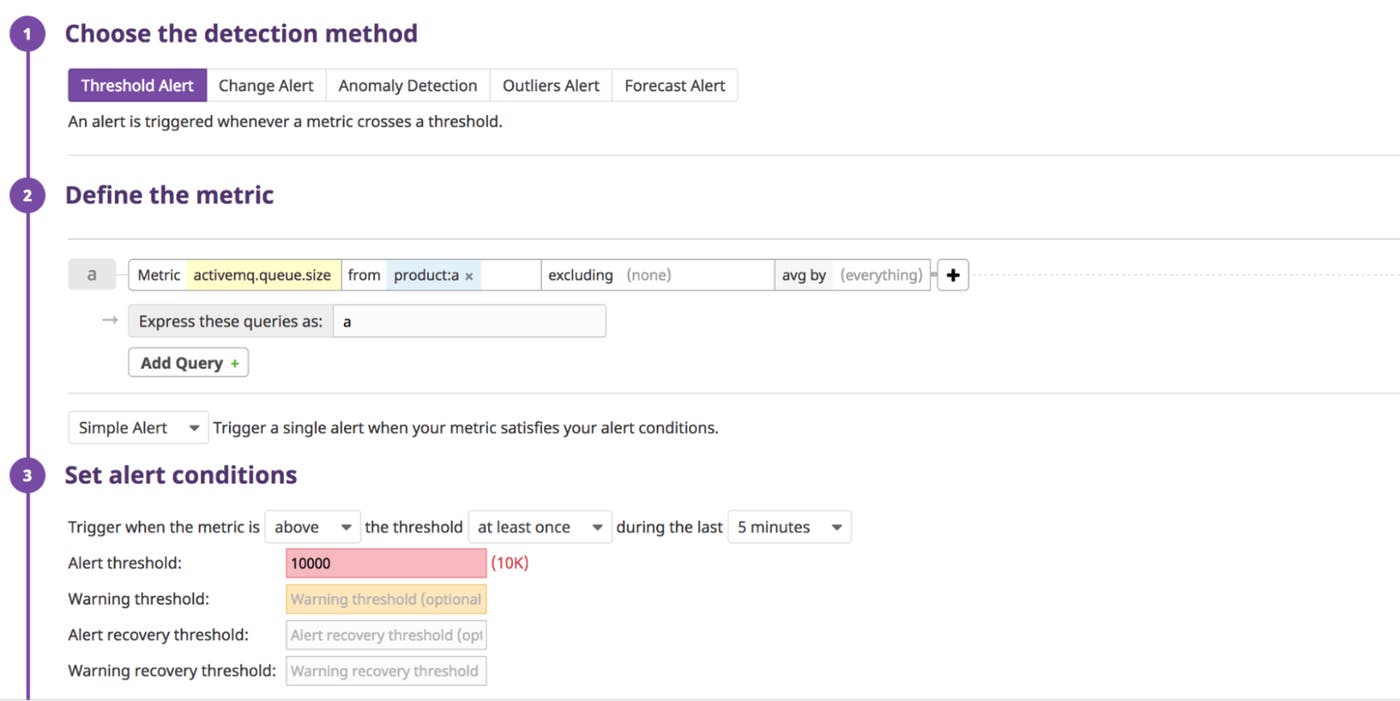 Screenshot showing the controls you use to create a new alert. Screenshot showing the controls you use to create a new alert.
