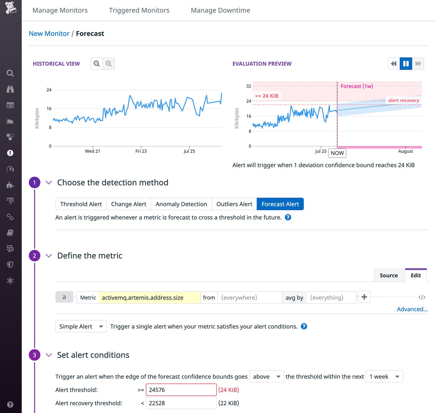 Screenshot showing the controls you use to create a new alert. Screenshot showing the controls you use to create a new alert.