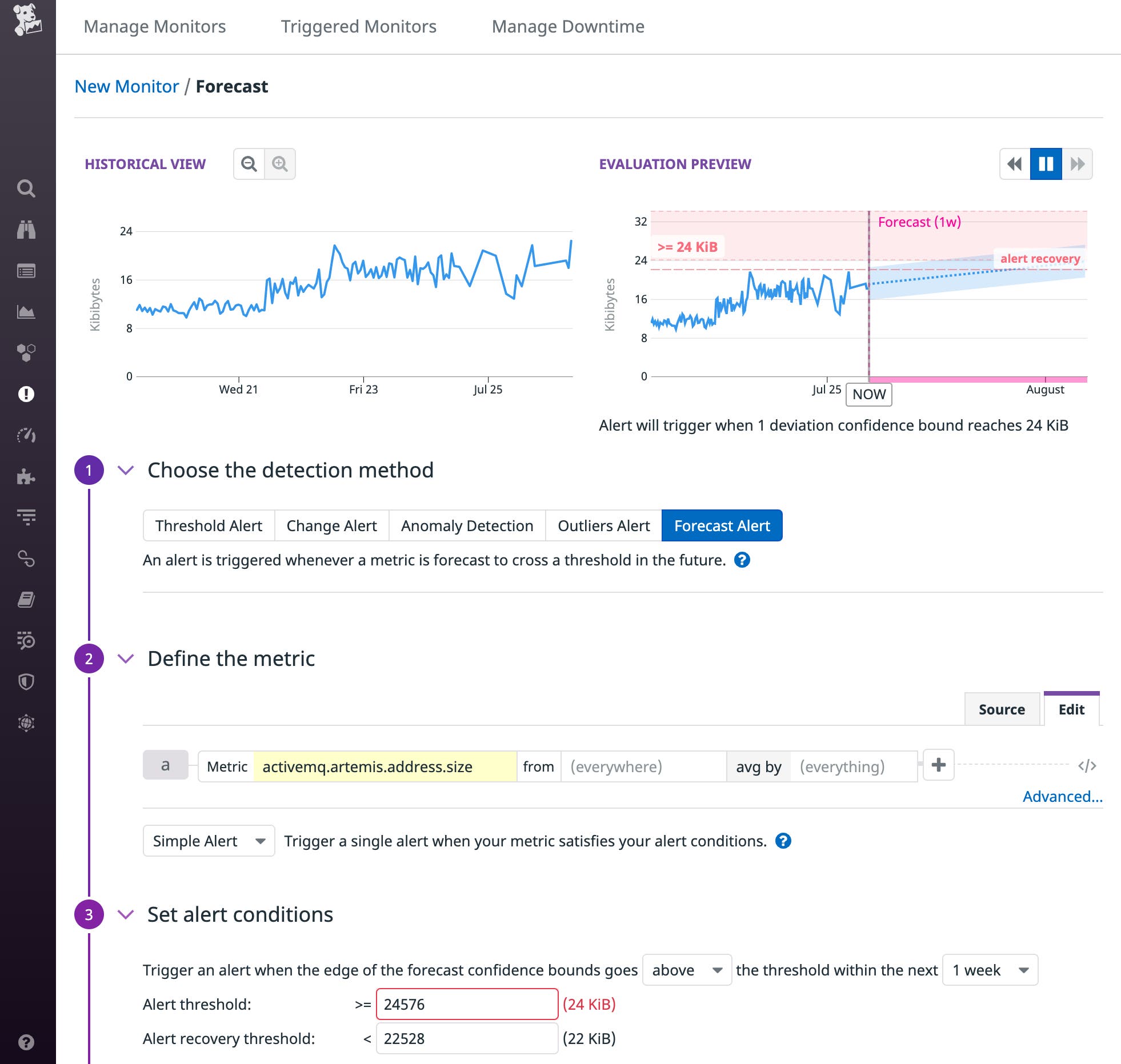 Screenshot showing the controls you use to create a new alert. Screenshot showing the controls you use to create a new alert.