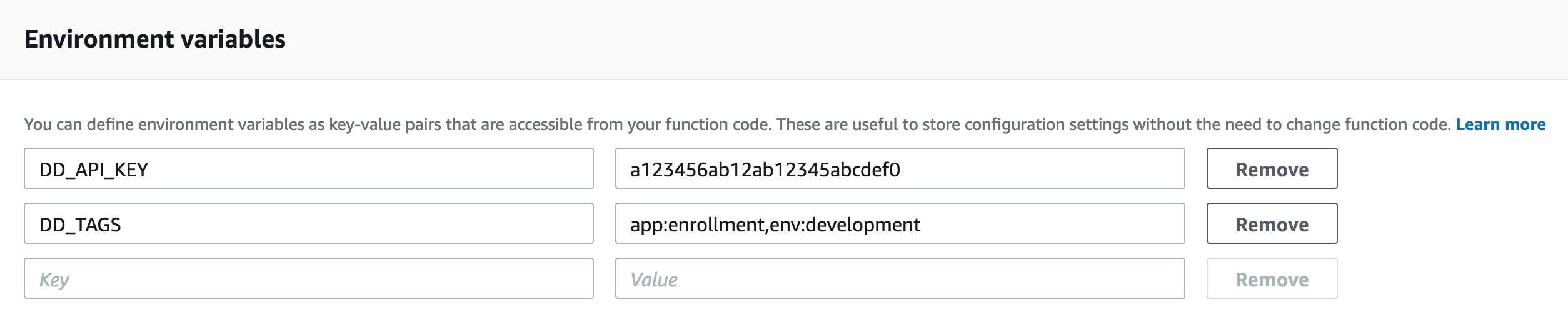 Adding tags as environment variables in the Lambda UI.