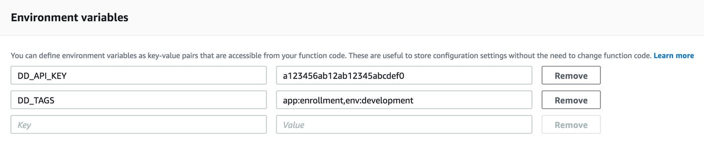 Adding tags as environment variables in the Lambda UI. Adding tags as environment variables in the Lambda UI.