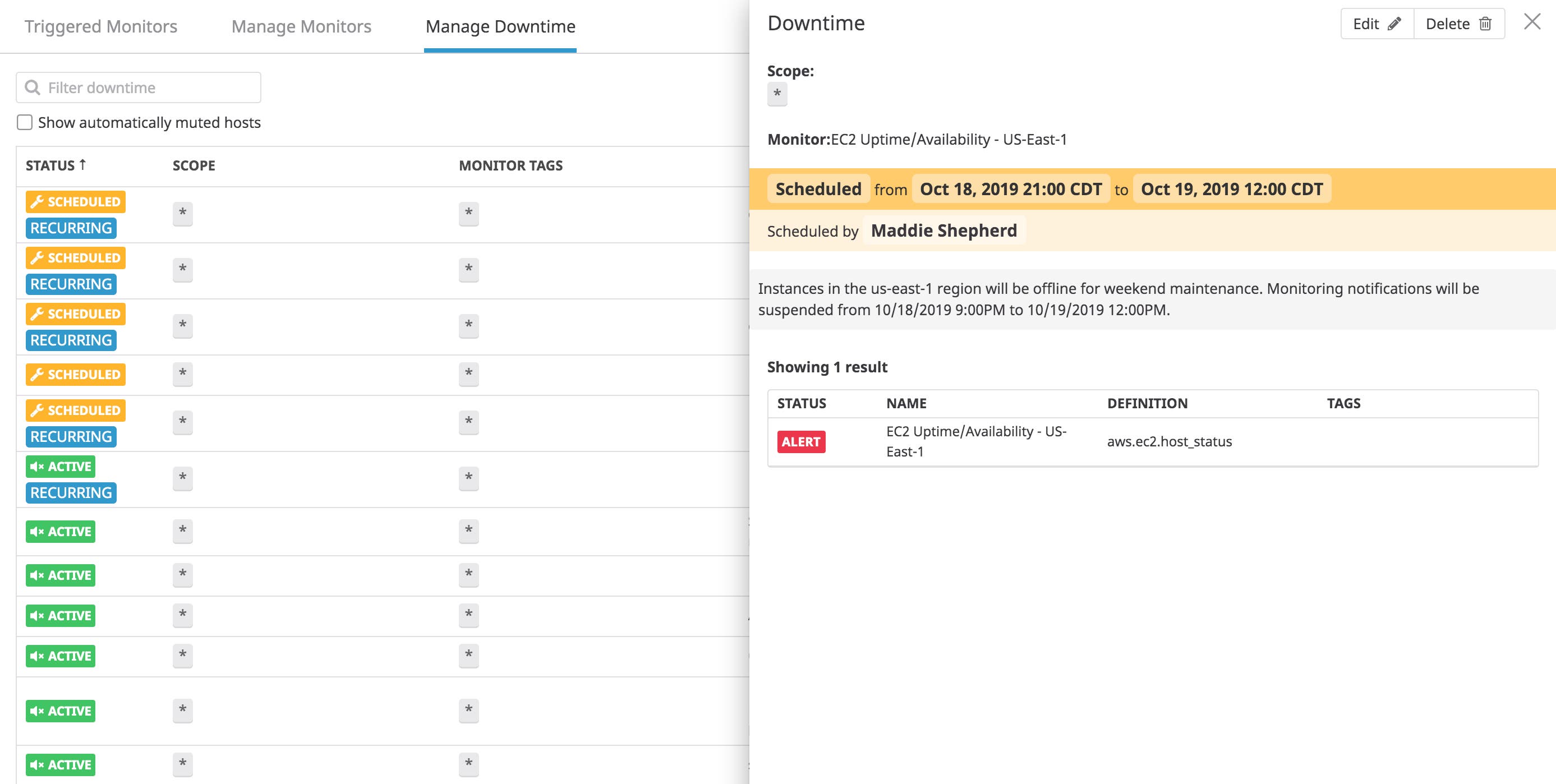 Create a new downtime schedule Create a new downtime schedule
