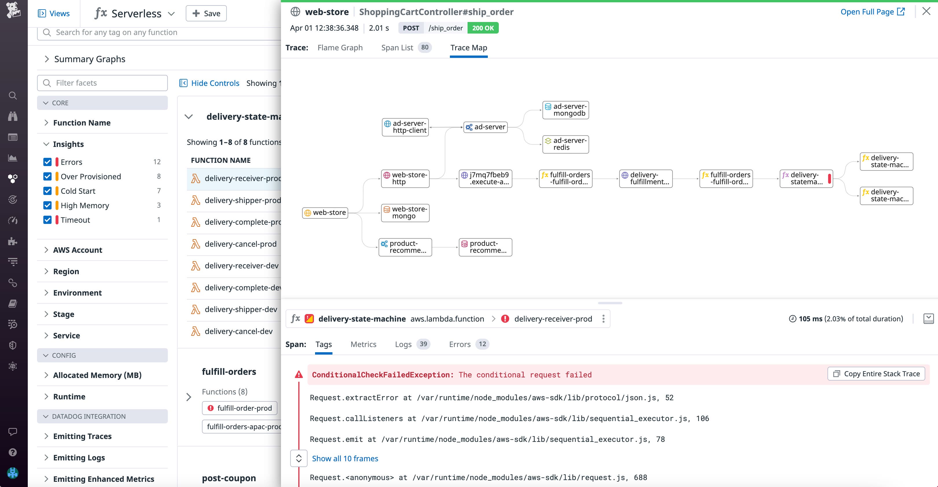 Follow the path of your request using the APM trace map. Follow the path of your request using the APM trace map.