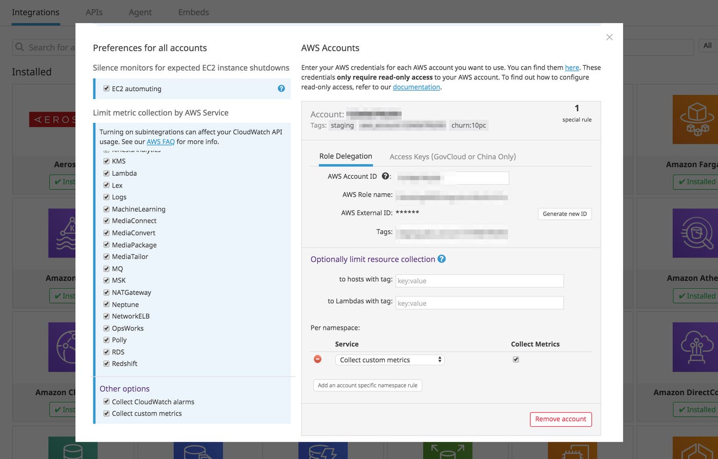 Enable Datadog's Lambda integration in the AWS integration tile. Enable Datadog's Lambda integration in the AWS integration tile.
