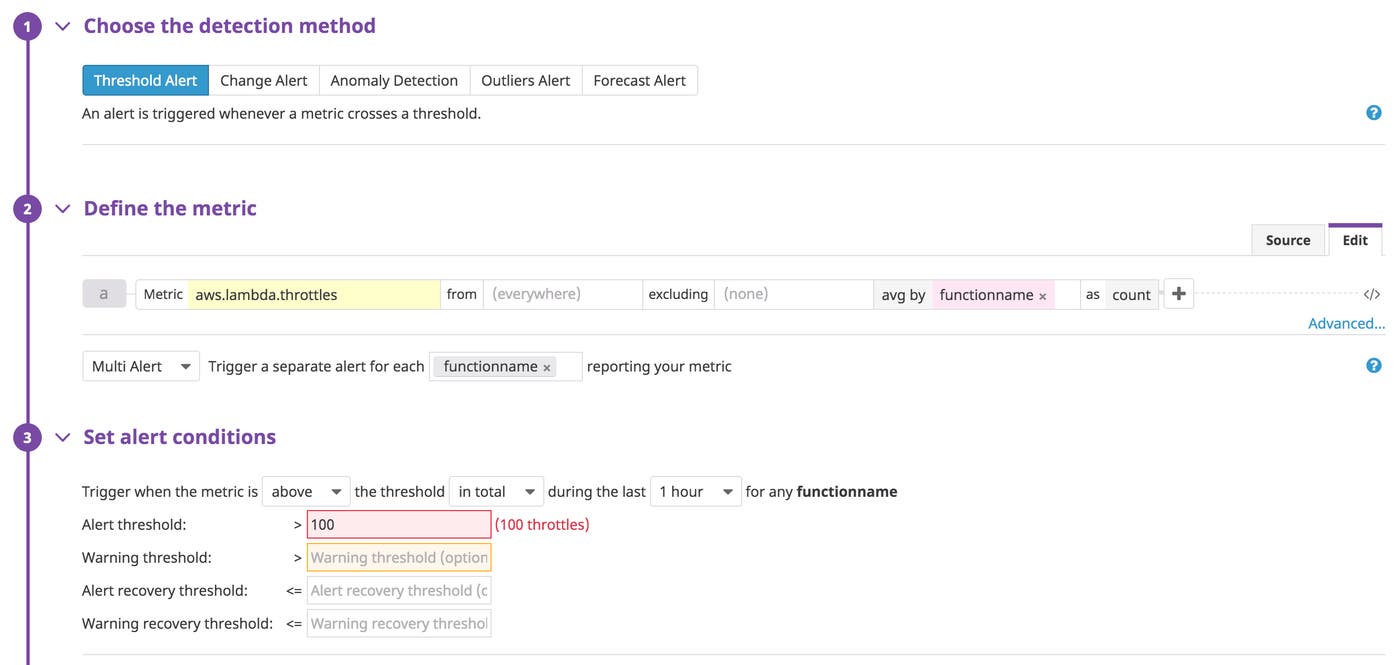 Create alerts on key AWS Lambda metrics Create alerts on key AWS Lambda metrics
