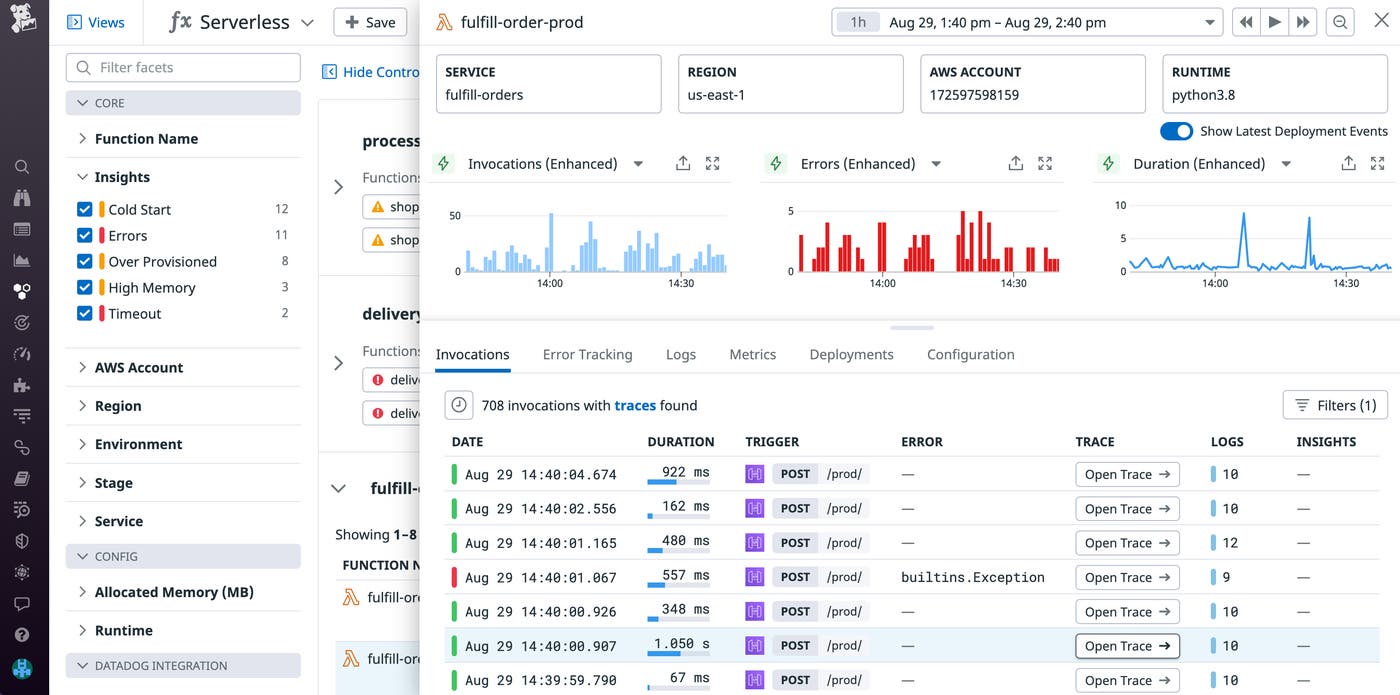 View traces and logs and key metrics for a single AWS Lambda function in the Serverless view View traces and logs and key metrics for a single AWS Lambda function in the Serverless view