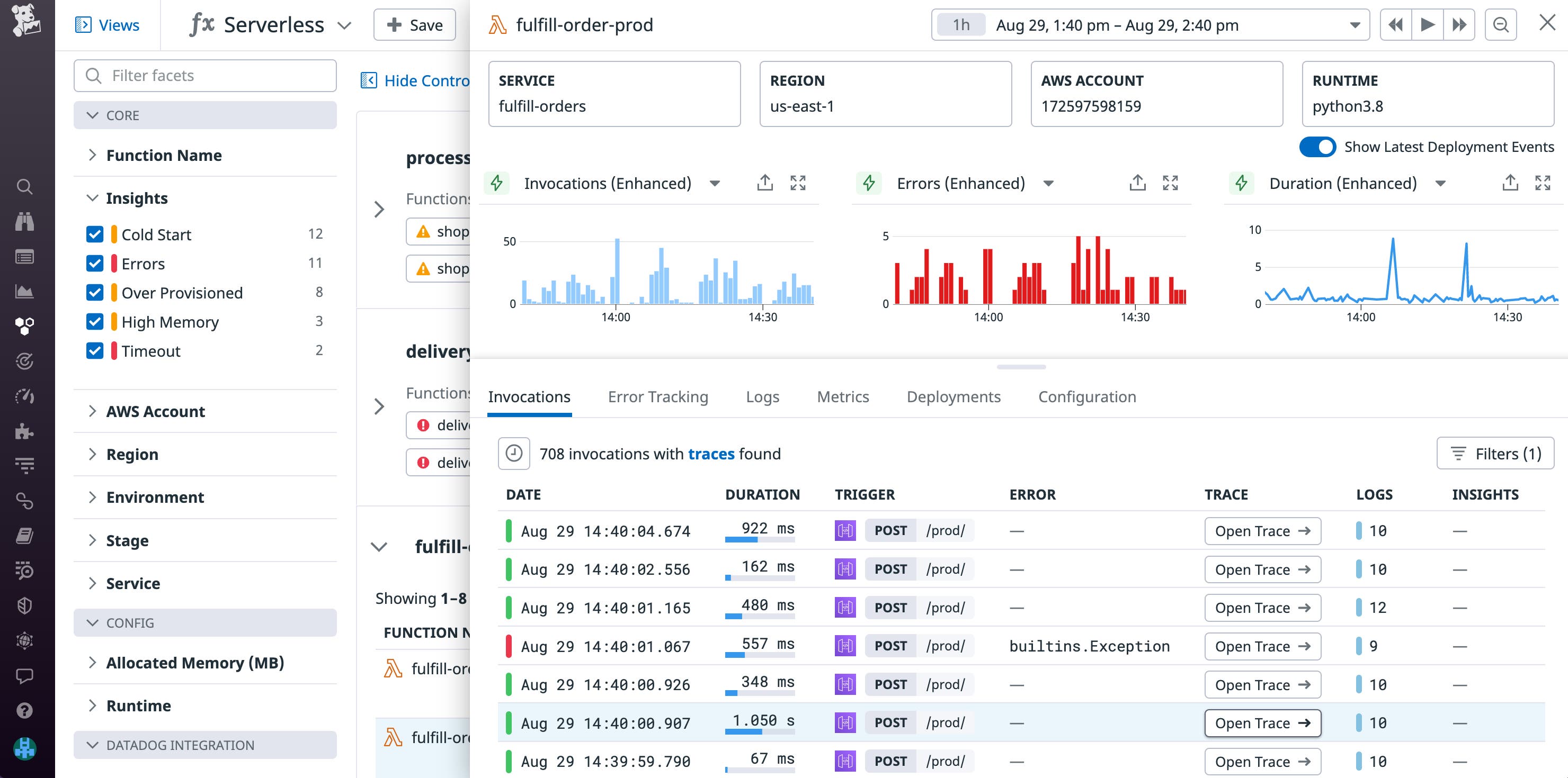 View traces and logs and key metrics for a single AWS Lambda function in the Serverless view View traces and logs and key metrics for a single AWS Lambda function in the Serverless view