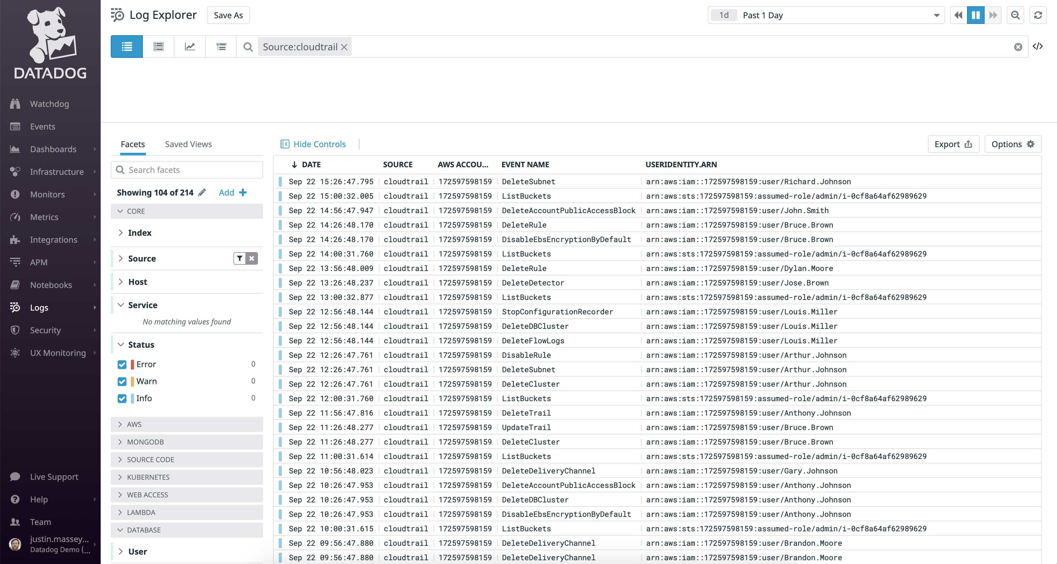 You can use the Datadog Log Explorer to manage, sort, and gain insights from your CloudTrail logs.
