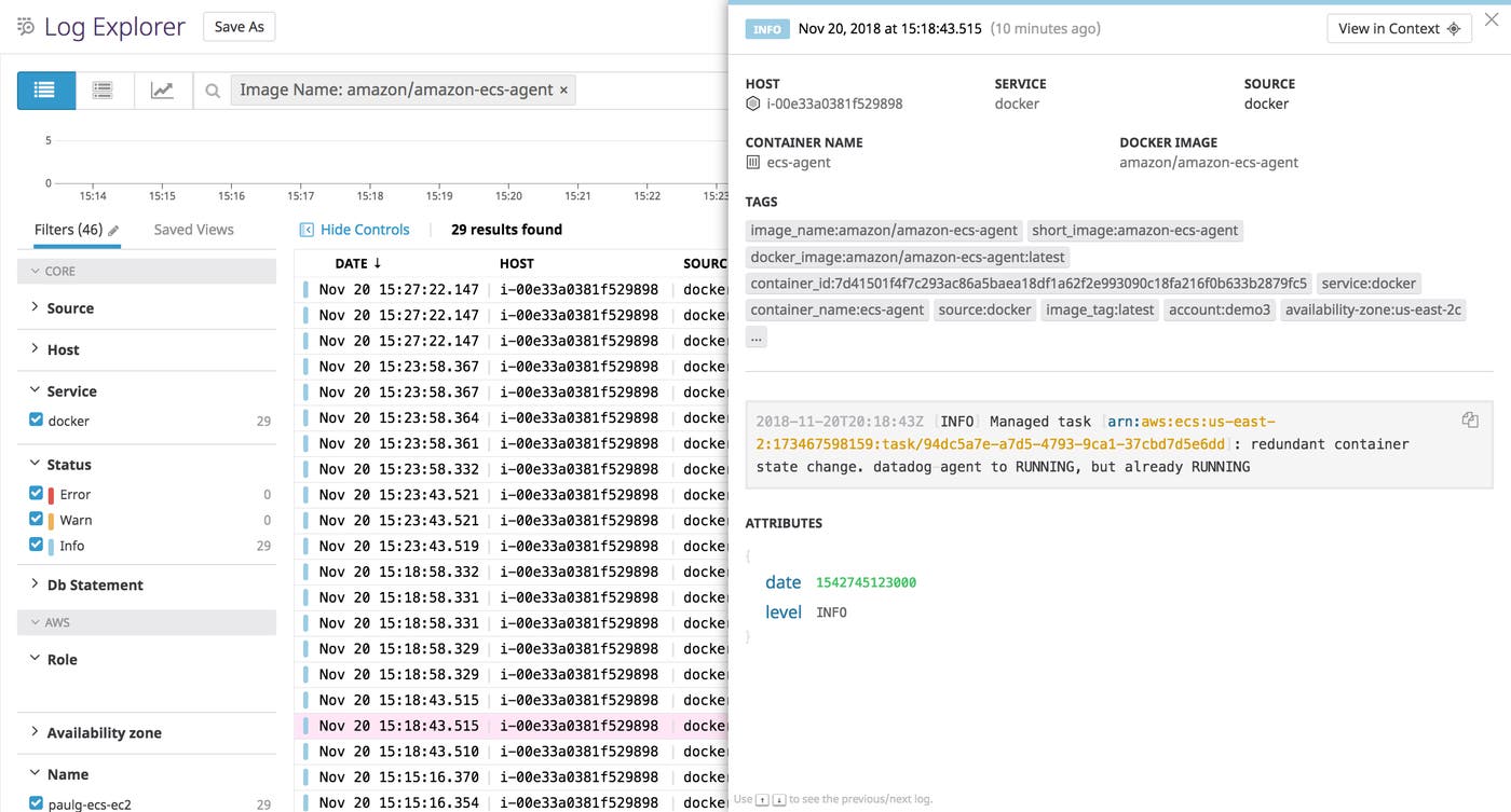 ECS logs for the Container Agent. ECS logs for the Container Agent.