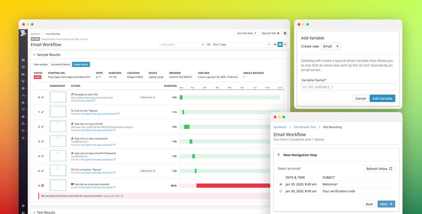 Monitor email workflows with Datadog Synthetic browser tests Monitor email workflows with Datadog Synthetic browser tests