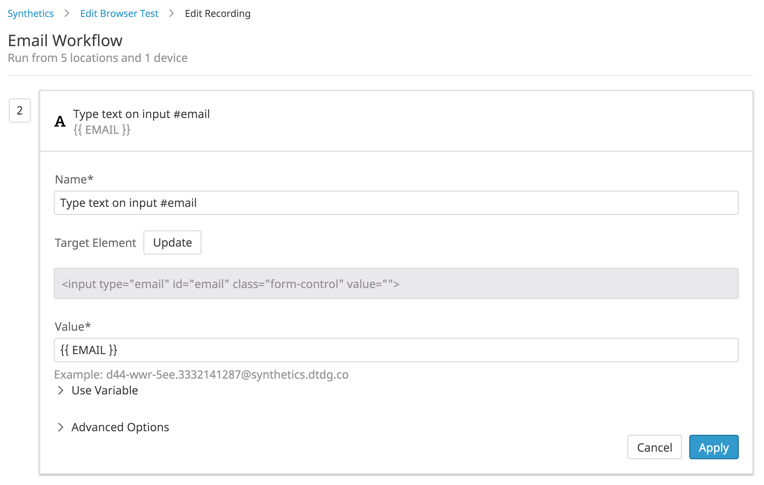 Add the new email variable to an input field