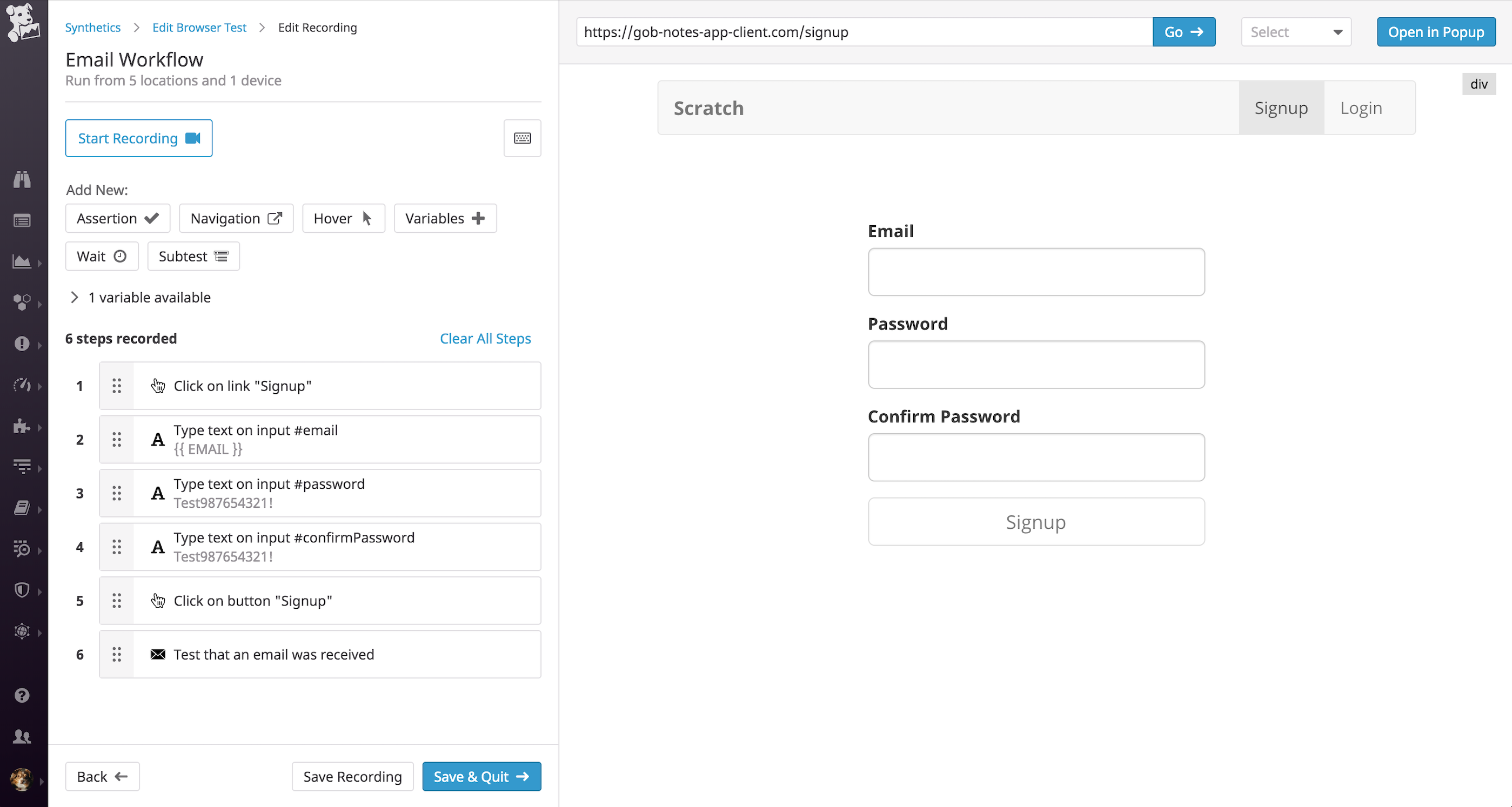 Incorporate email checks in your browser test.