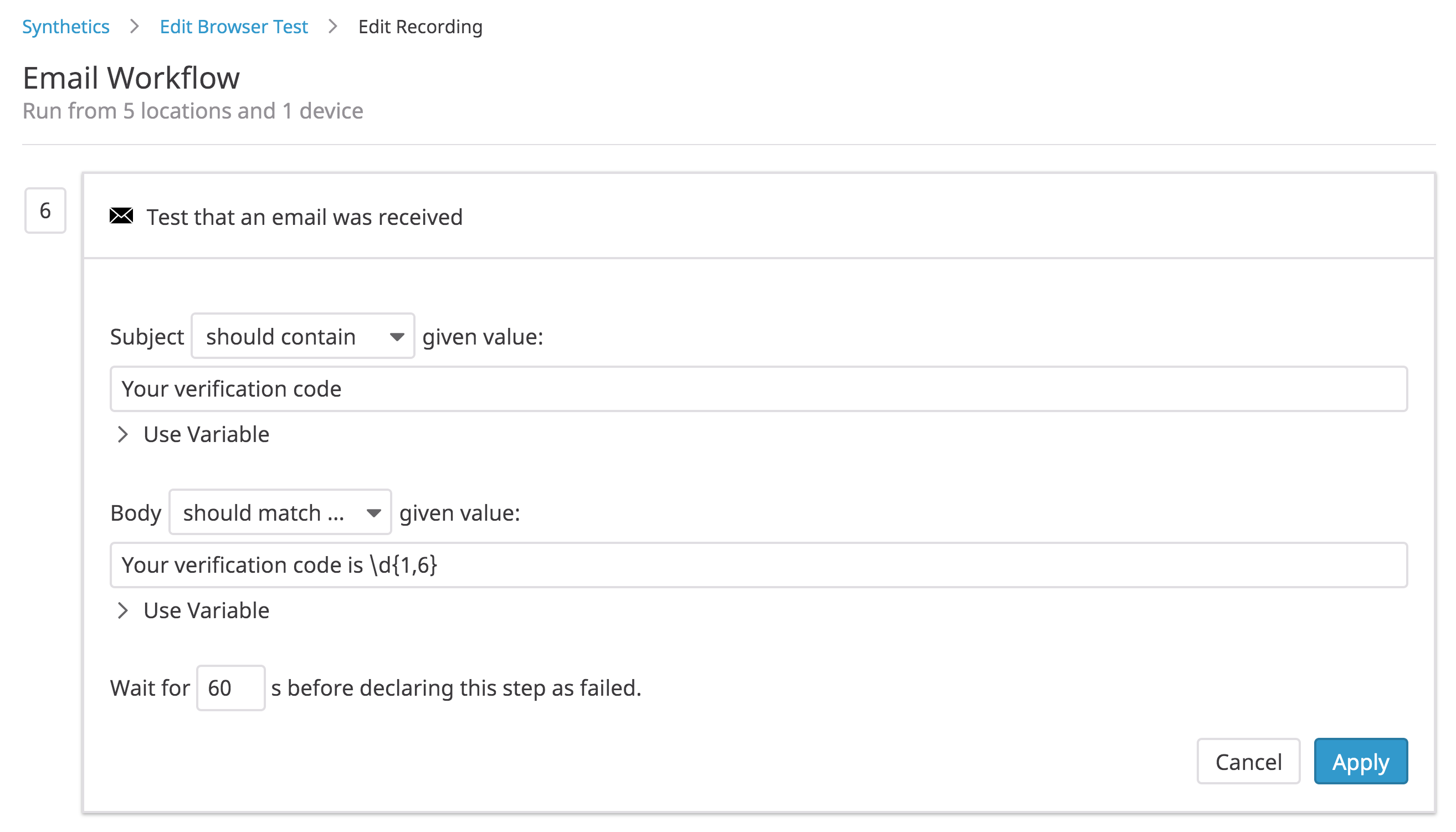 Verify the content of the email