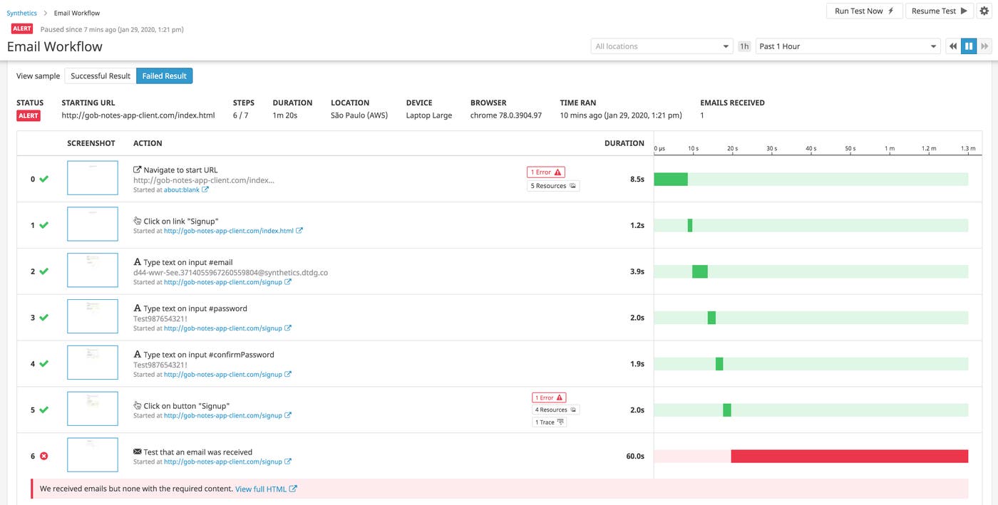 View the status of every test step. View the status of every test step.