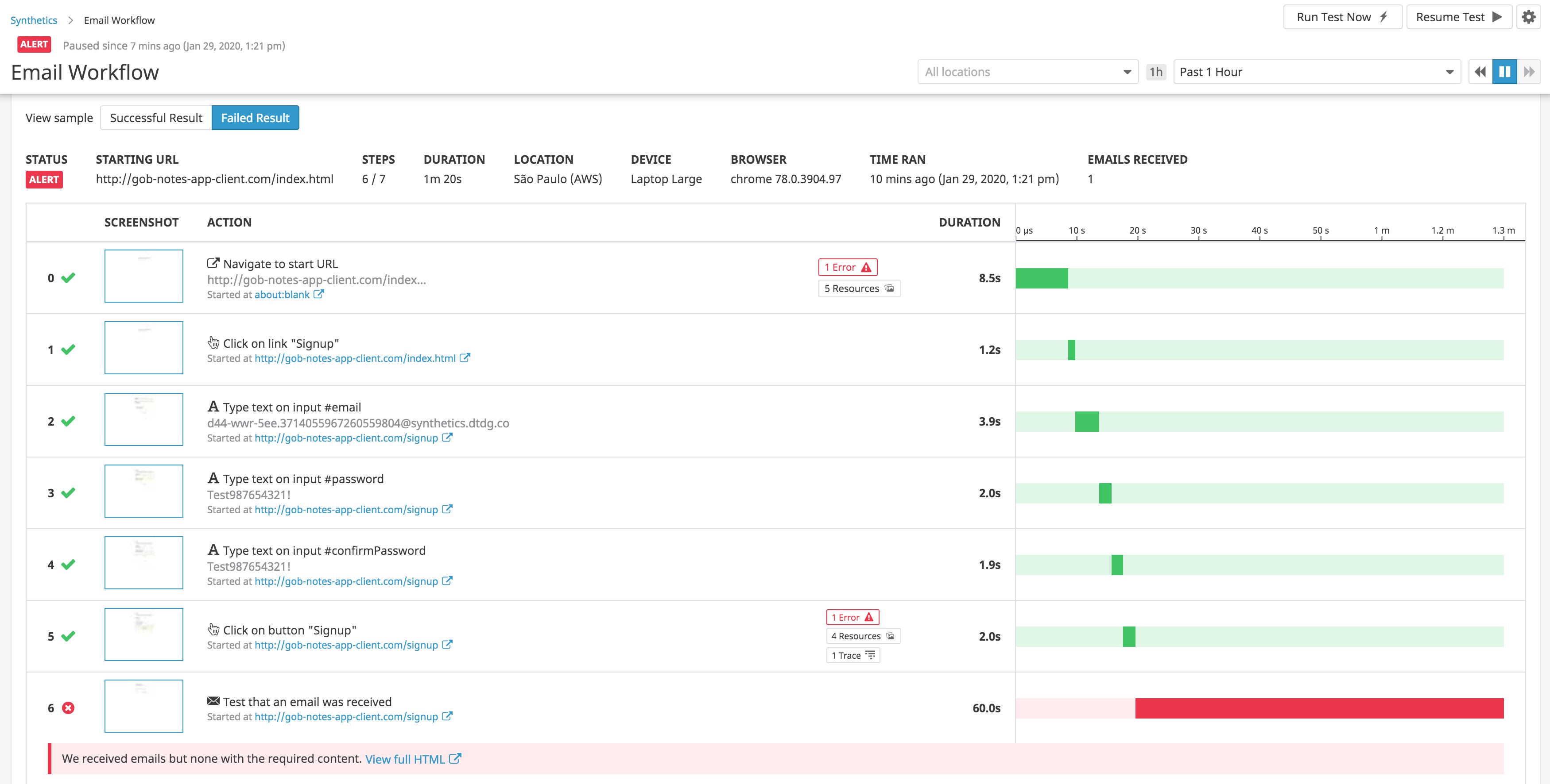 View the status of every test step. View the status of every test step.