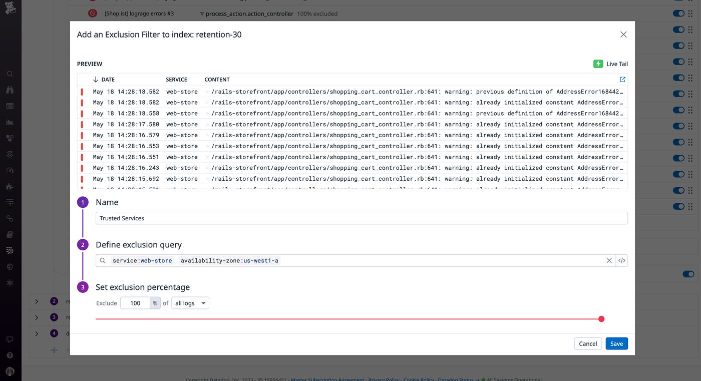 Create an exclusion filter to prioritize your firewall logs Create an exclusion filter to prioritize your firewall logs