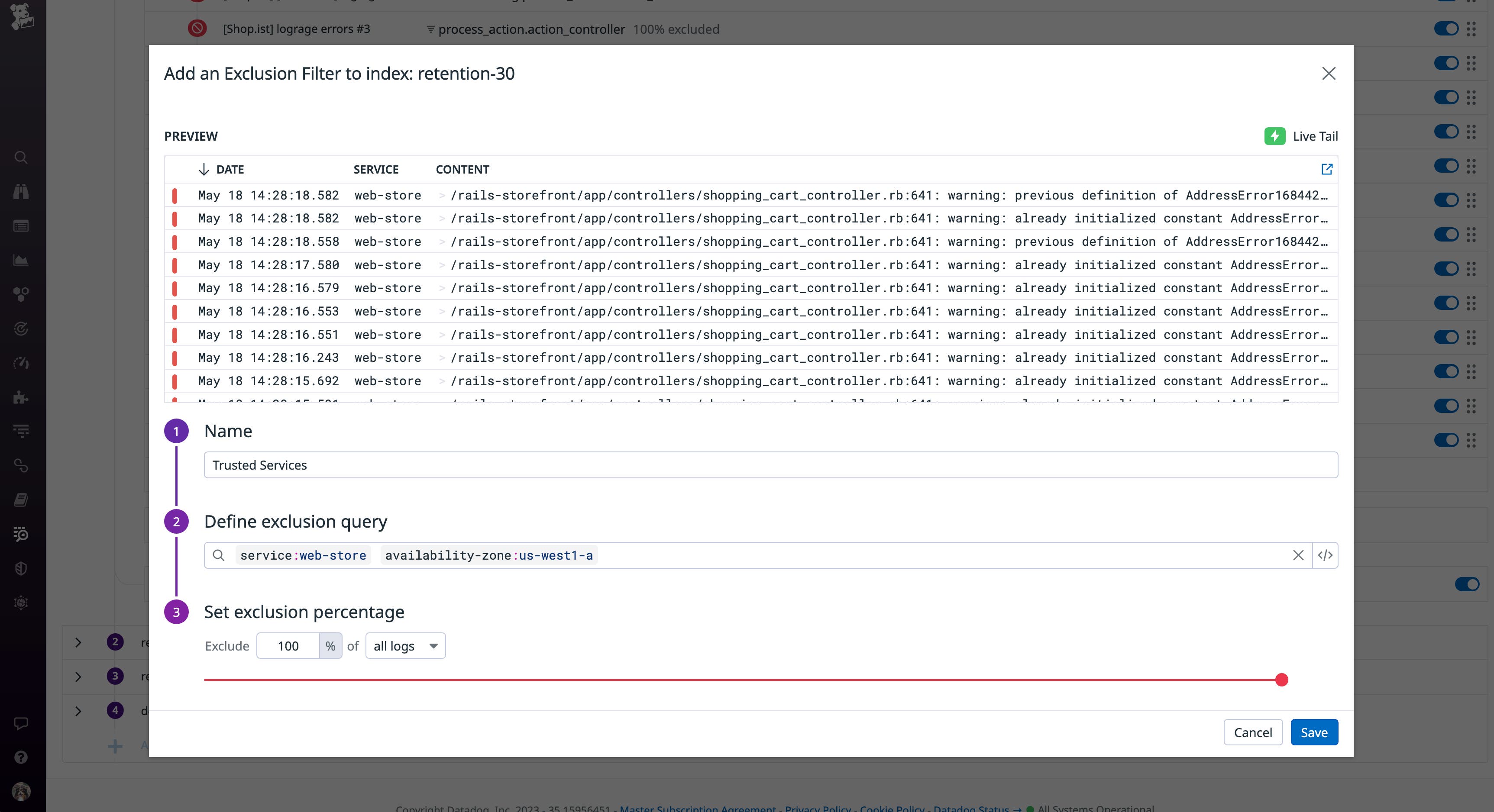 Create an exclusion filter to prioritize your firewall logs Create an exclusion filter to prioritize your firewall logs