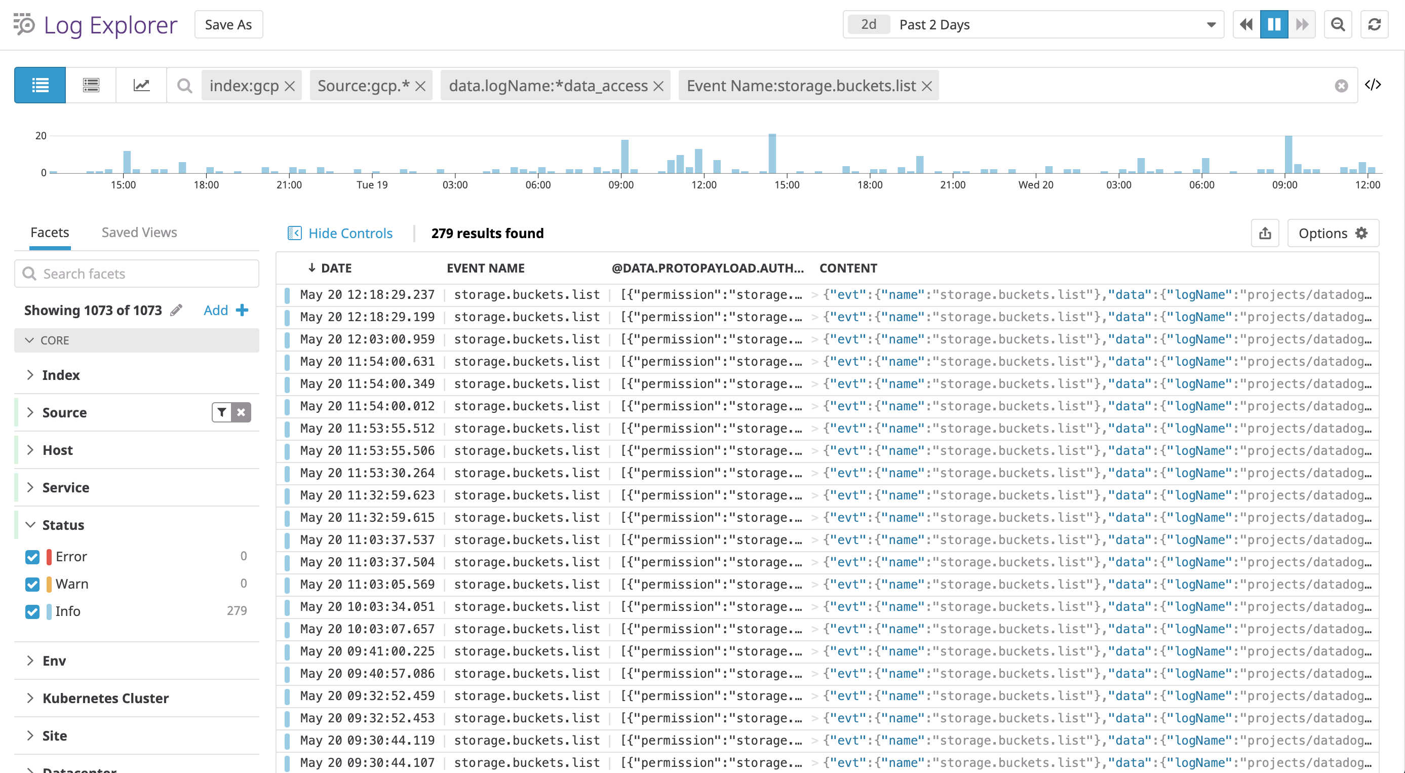 Review your GCP audit logs in Datadog's Log Explorer.