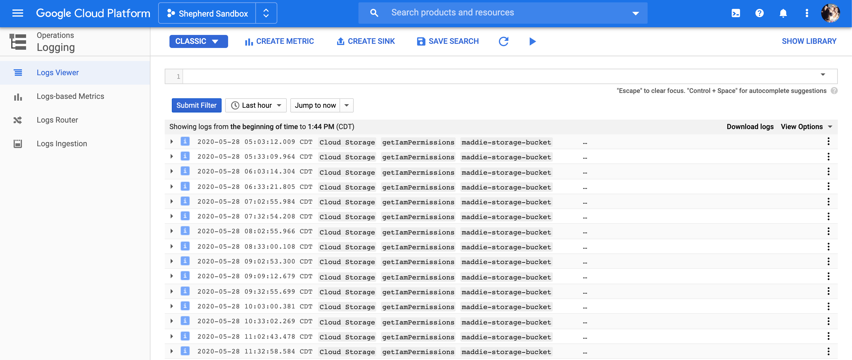 View your GCP audit logs in the Cloud Console Logs Viewer