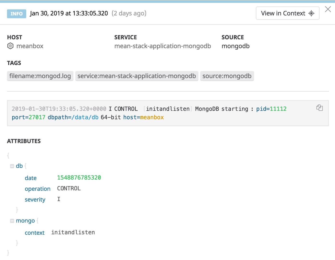 MongoDB log for a Mean stack application MongoDB log for a Mean stack application
