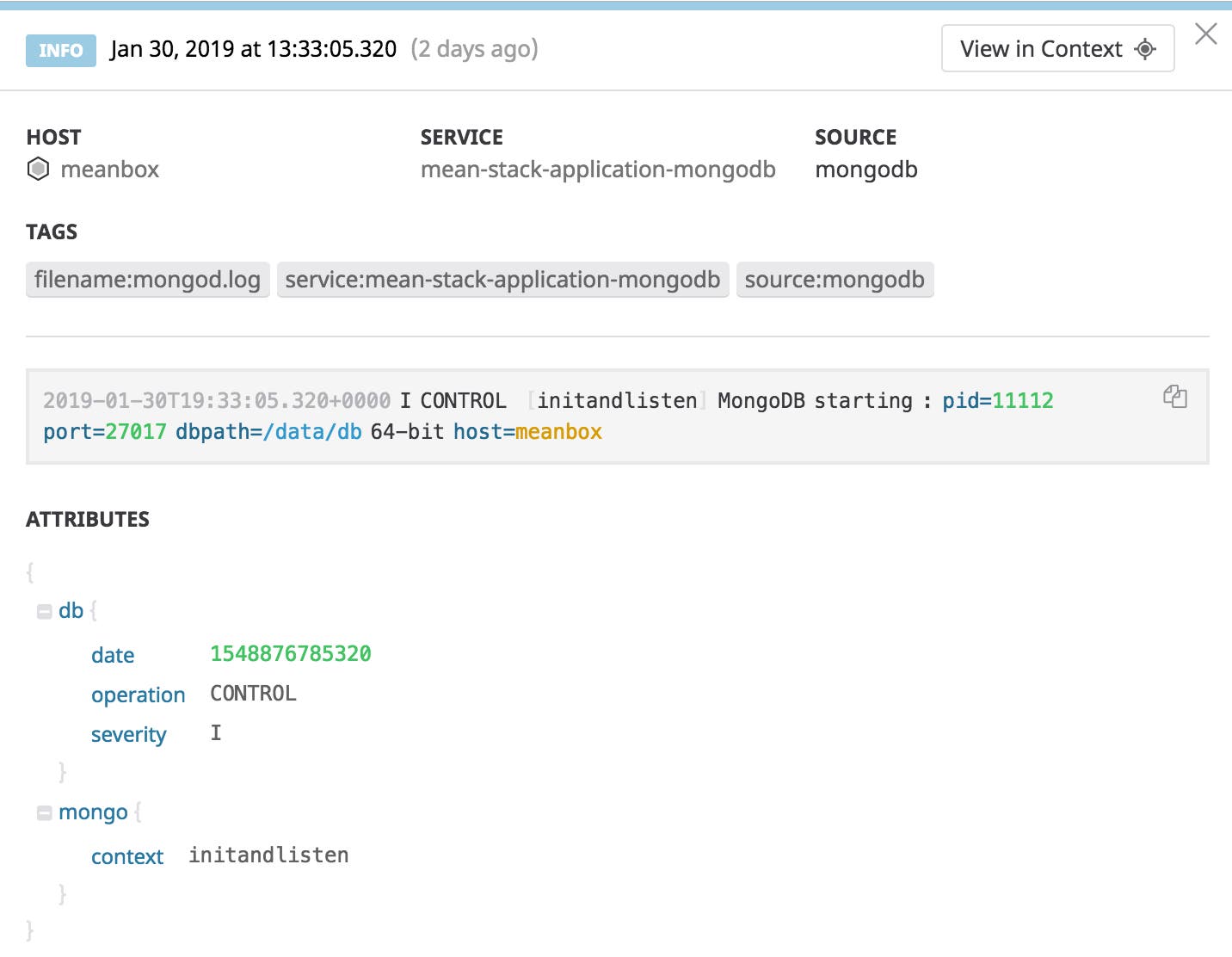 MongoDB log for a Mean stack application MongoDB log for a Mean stack application