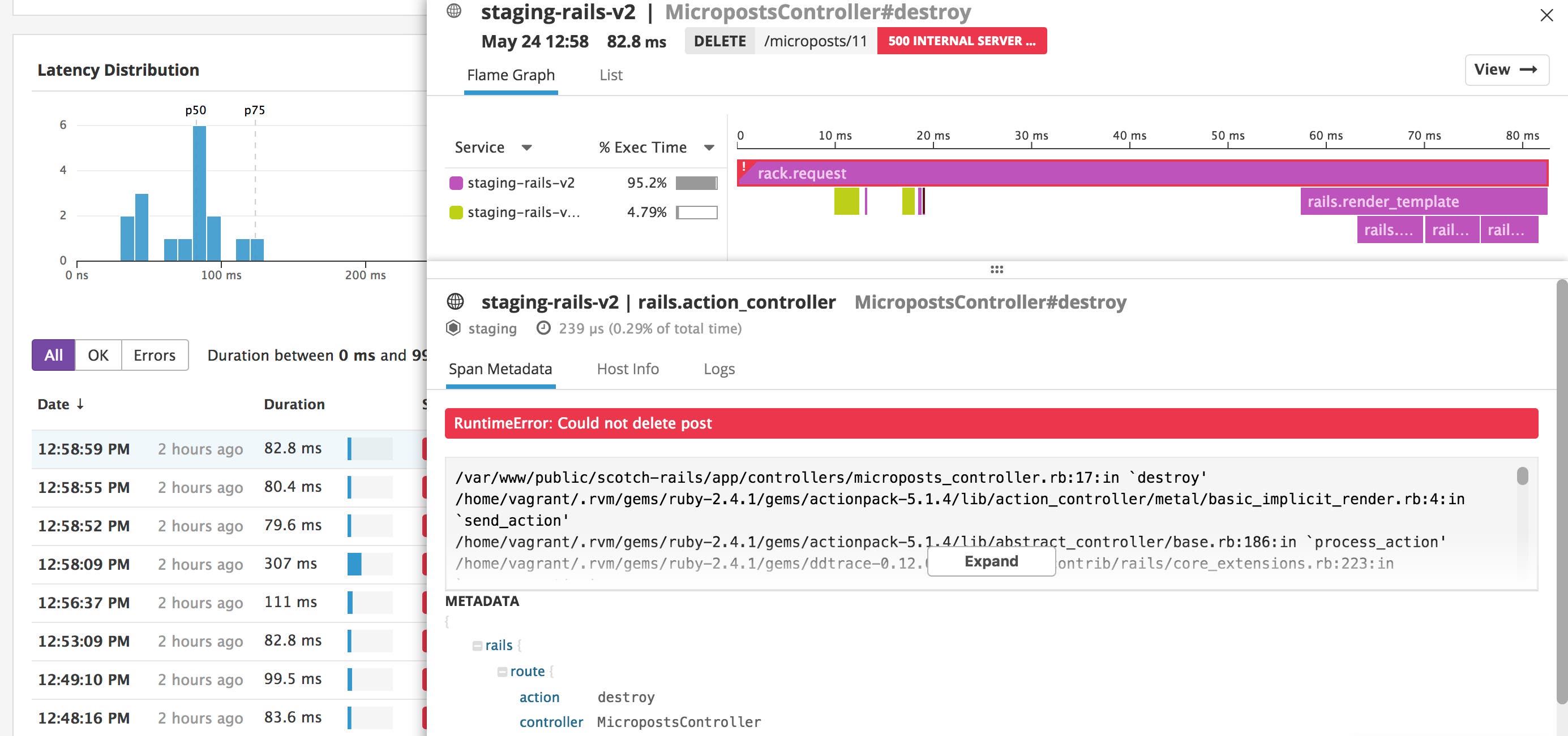 Trace flame graph and stack trace Trace flame graph and stack trace