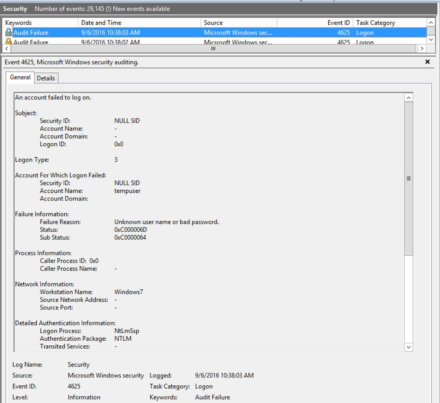 Windows Server 2012 monitoring - Failed logon EventID 4625 Windows Server 2012 monitoring - Failed logon EventID 4625