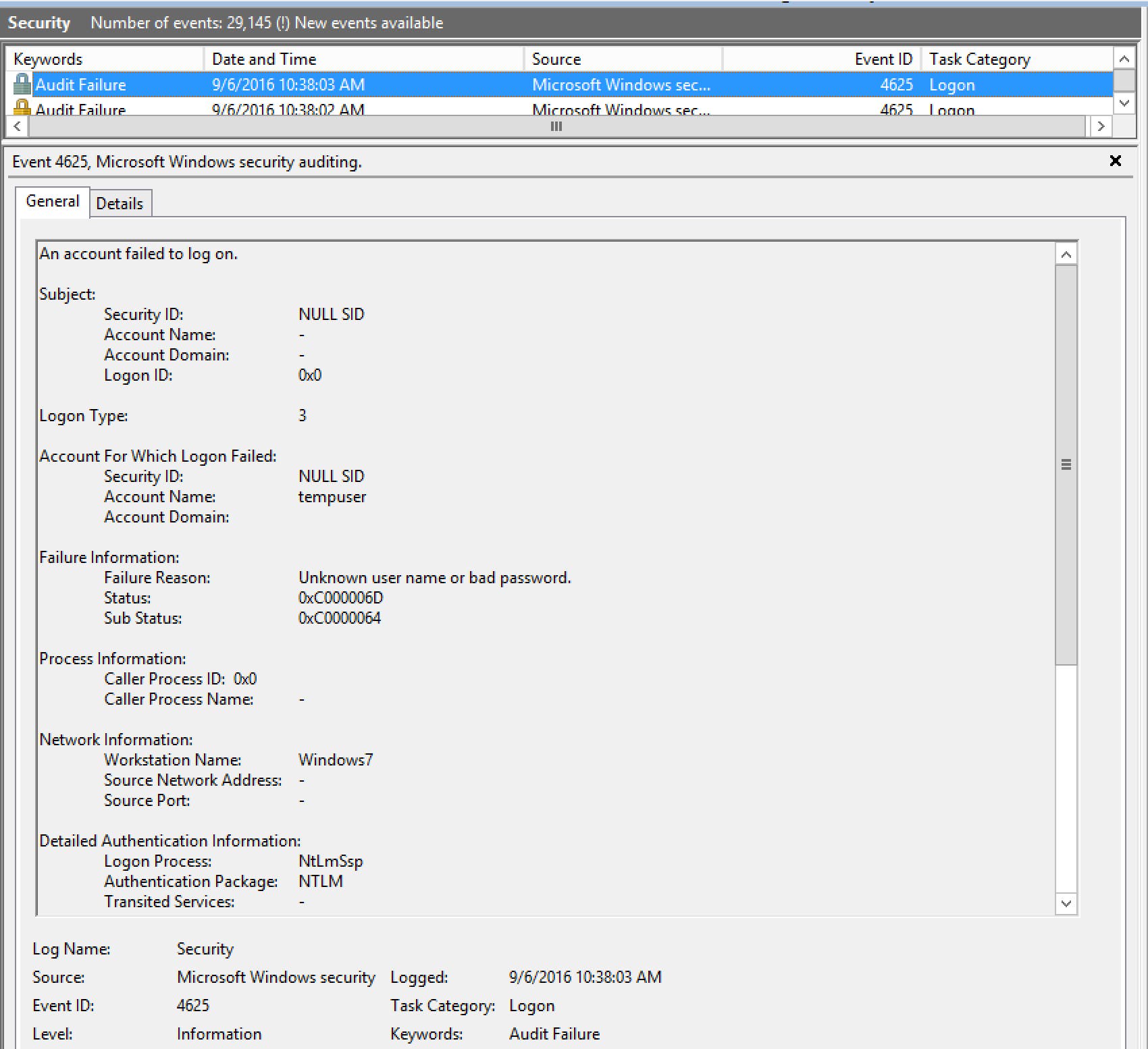 Windows Server 2012 monitoring - Failed logon EventID 4625 Windows Server 2012 monitoring - Failed logon EventID 4625