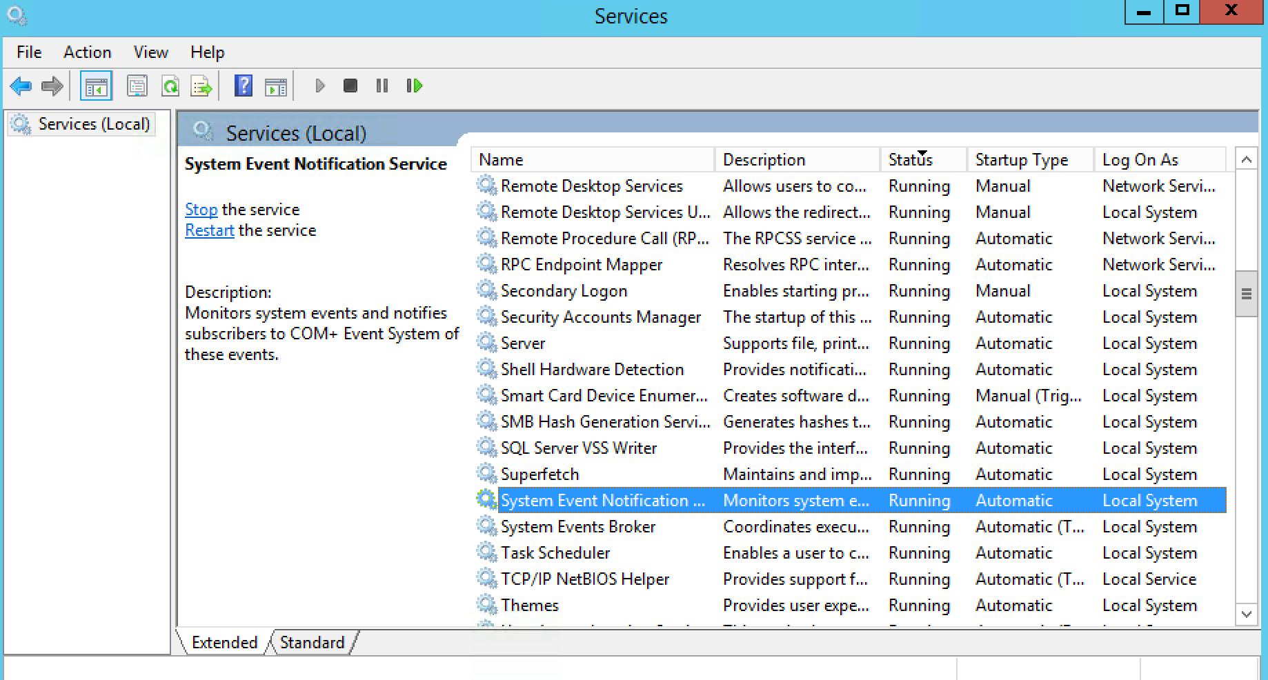 Windows Server 2012 monitoring -Services Snap-in