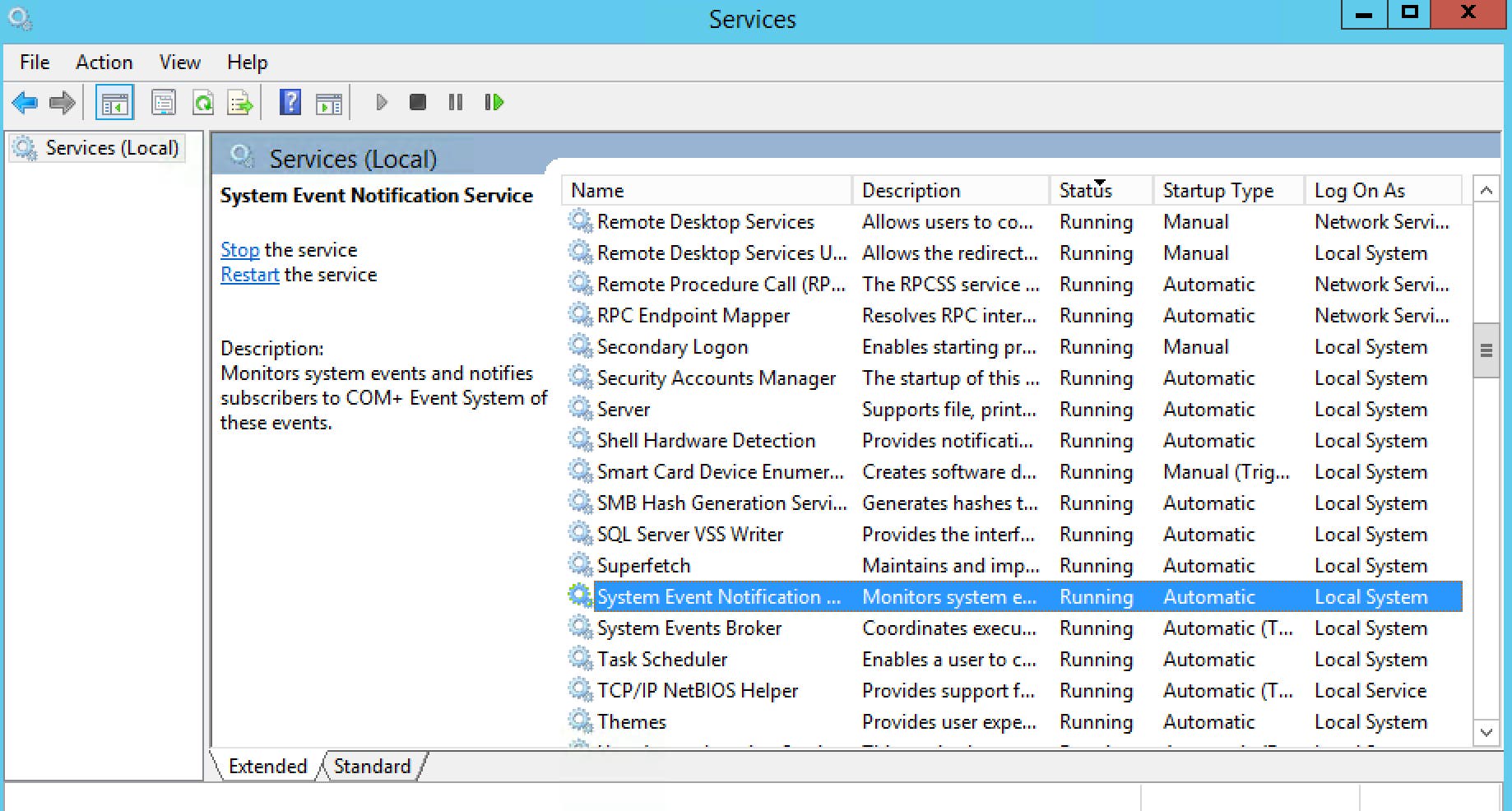 Windows Server 2012 monitoring -Services Snap-in Windows Server 2012 monitoring -Services Snap-in