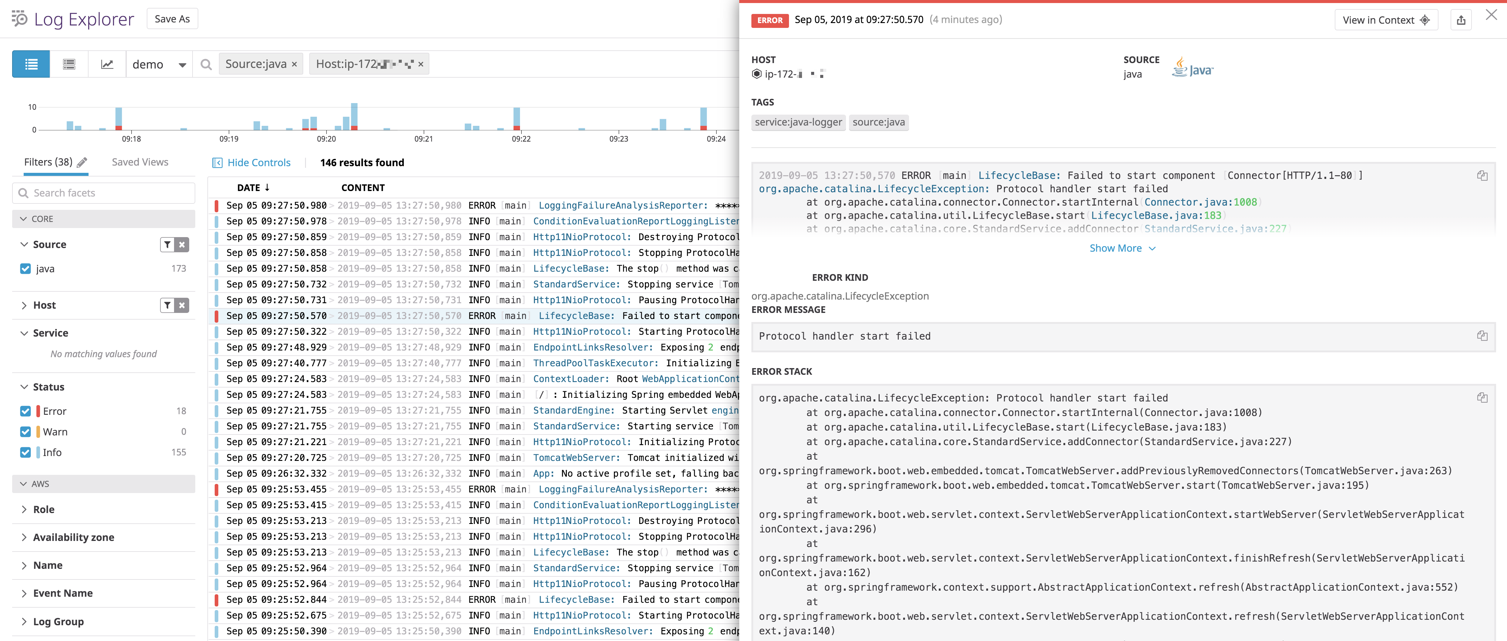 Multi-line logs collected as single events.