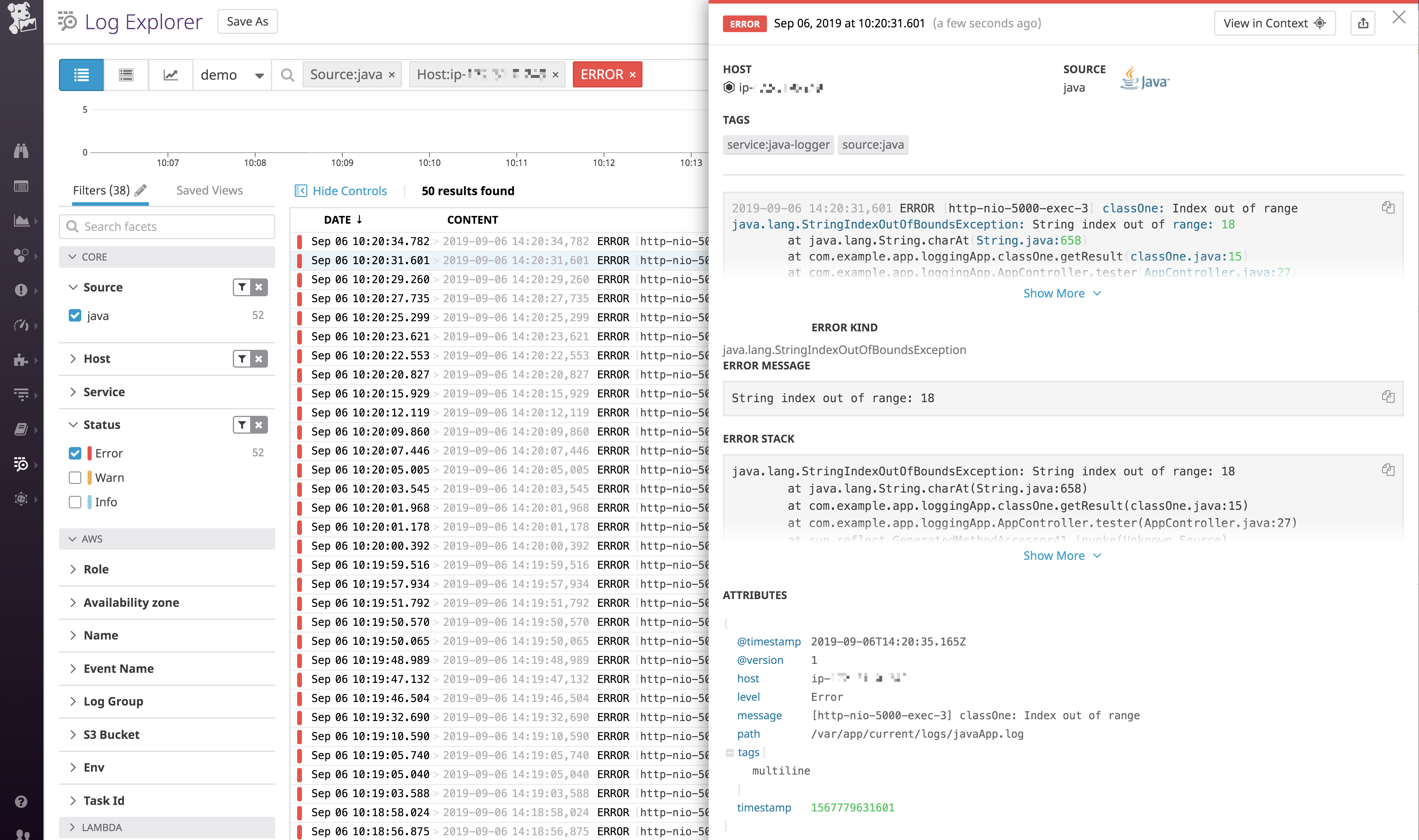 Logstash collects a traceback as a single event.
