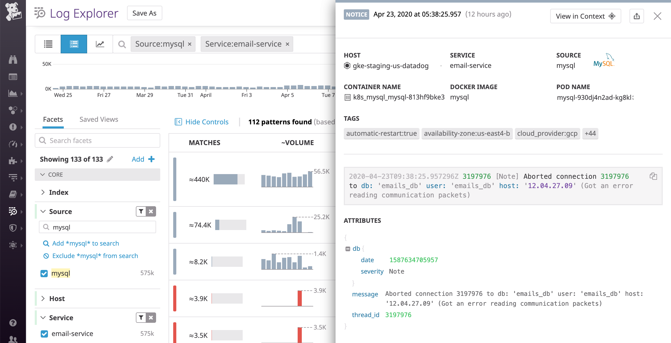 This log shows that a connection to the database was aborted because there was an error reading communication packets.