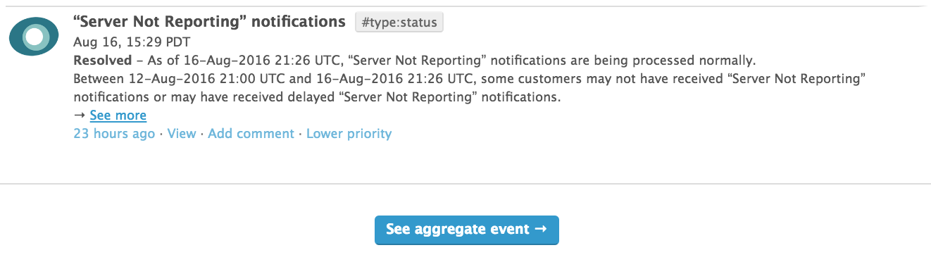 Sample event reported from New Relic in the Datadog event stream