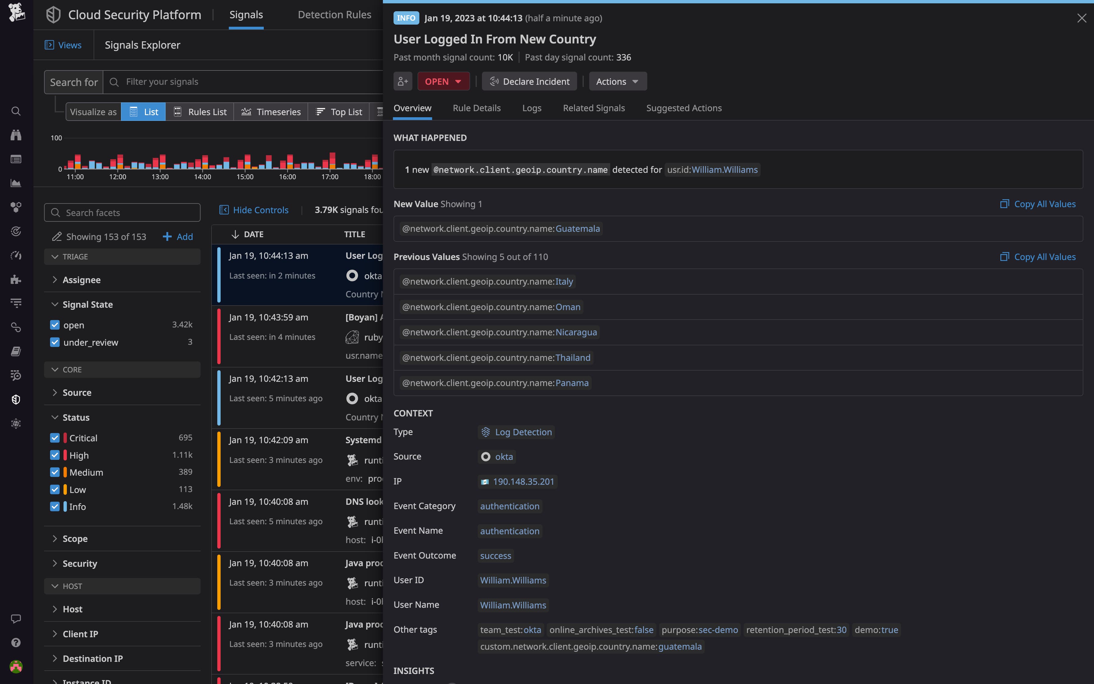 New value-based detection rules can help you detect unusual user behavior, like a user signing in from a new geographic location. New value-based detection rules can help you detect unusual user behavior, like a user signing in from a new geographic location.