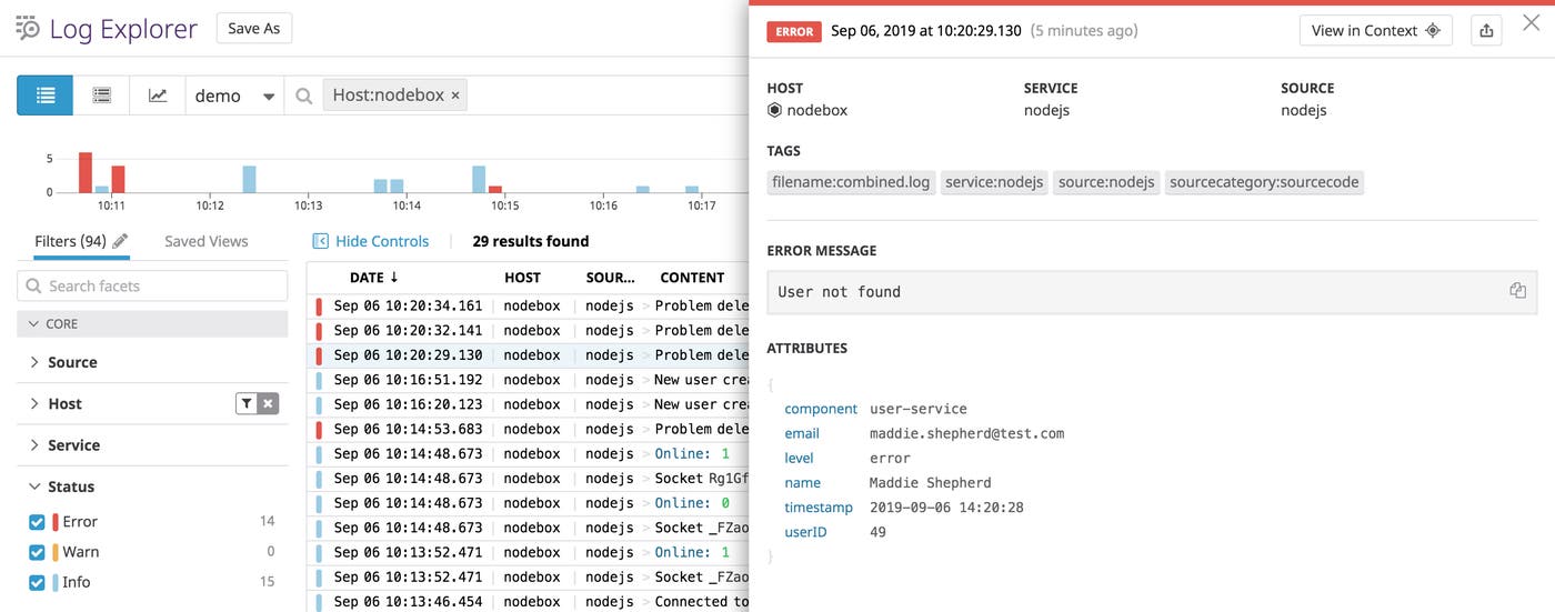 A Node.js log error A Node.js log error