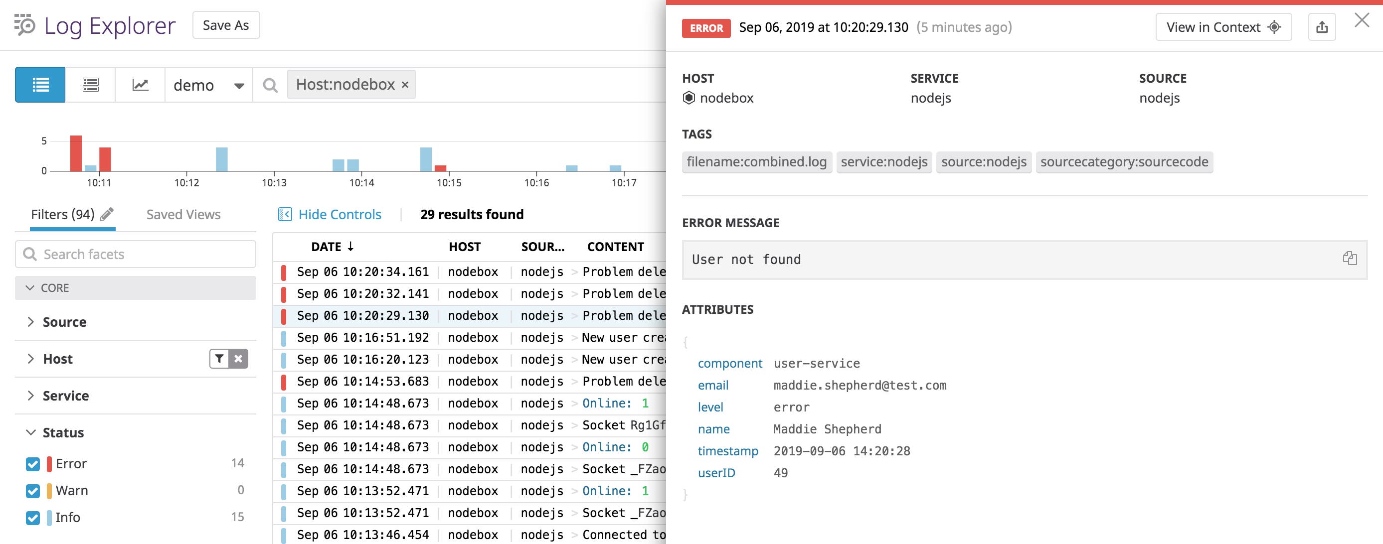 A Node.js log error A Node.js log error