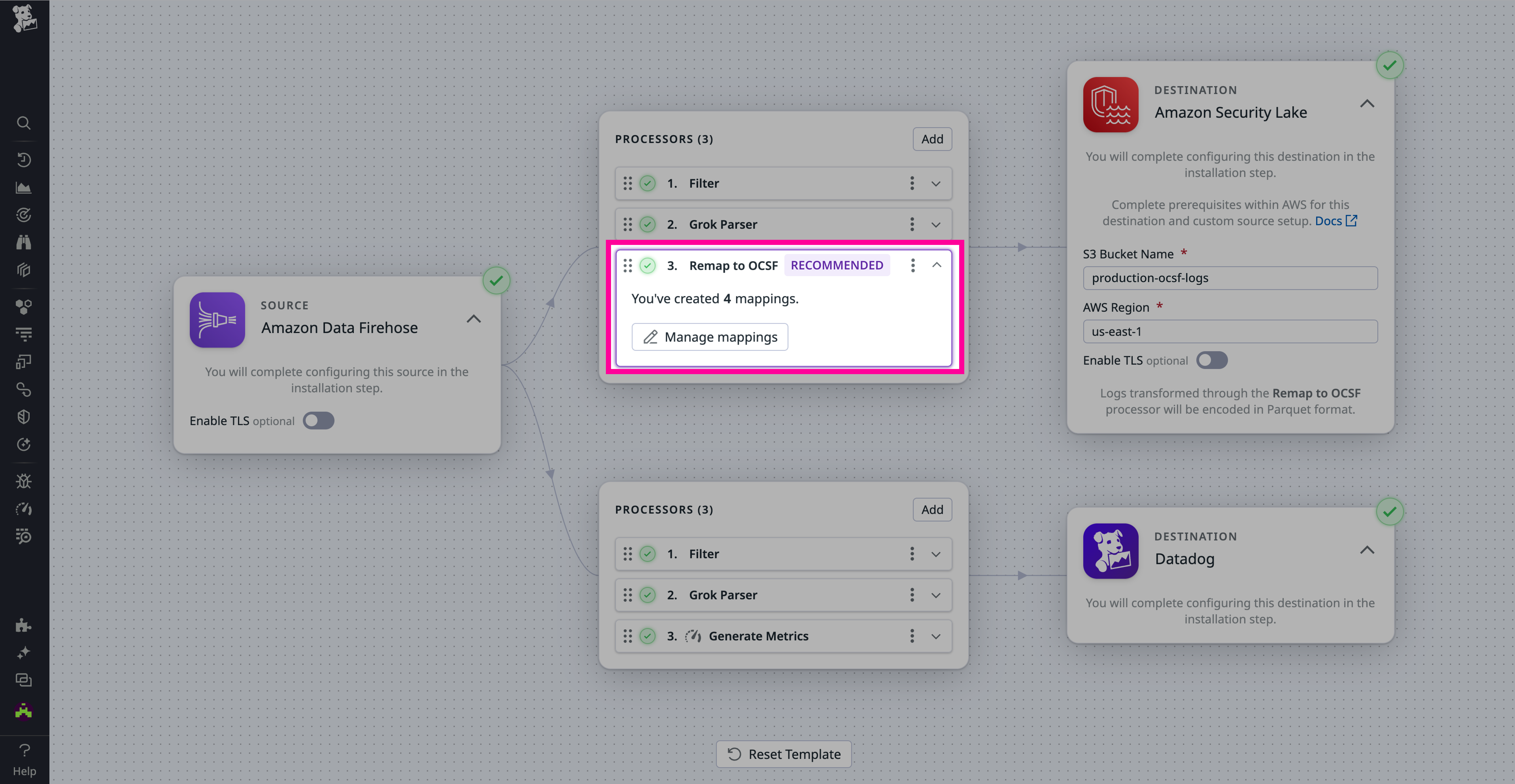 Highlight of OCSF processor in Observability Pipeline with Amazon Security Lake destination