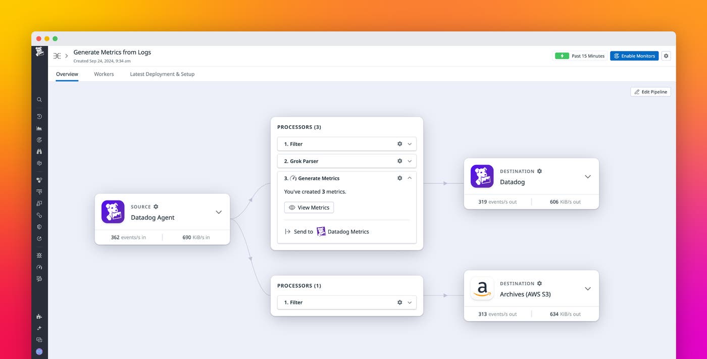 Generate metrics from your high-volume logs with Datadog Observability Pipelines Generate metrics from your high-volume logs with Datadog Observability Pipelines