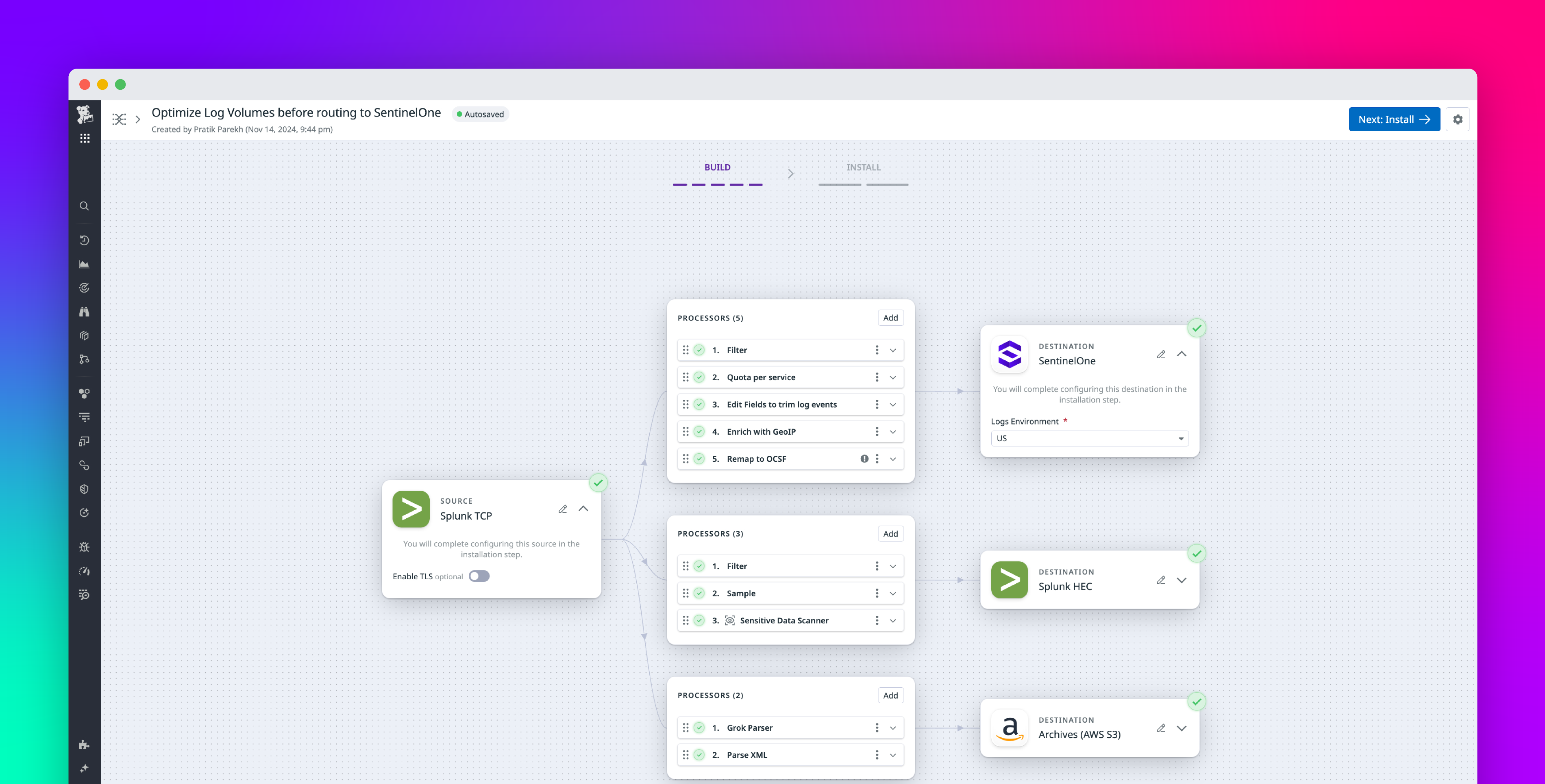 Optimize EDR logs and route them to SentinelOne with Observability Pipelines