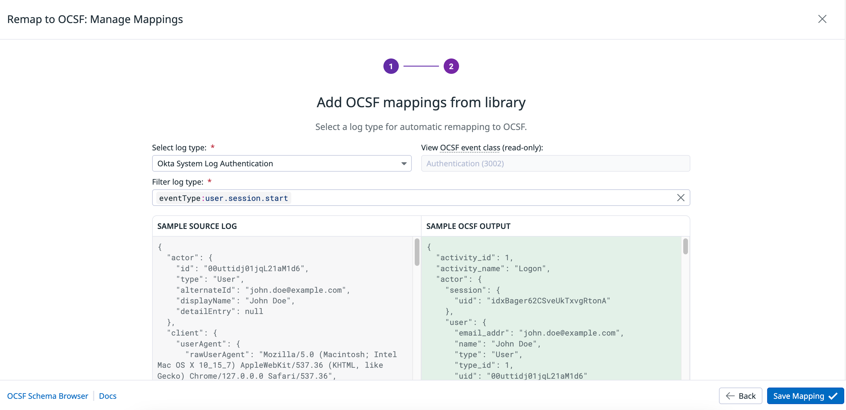 Add OCSF mappings from a library.